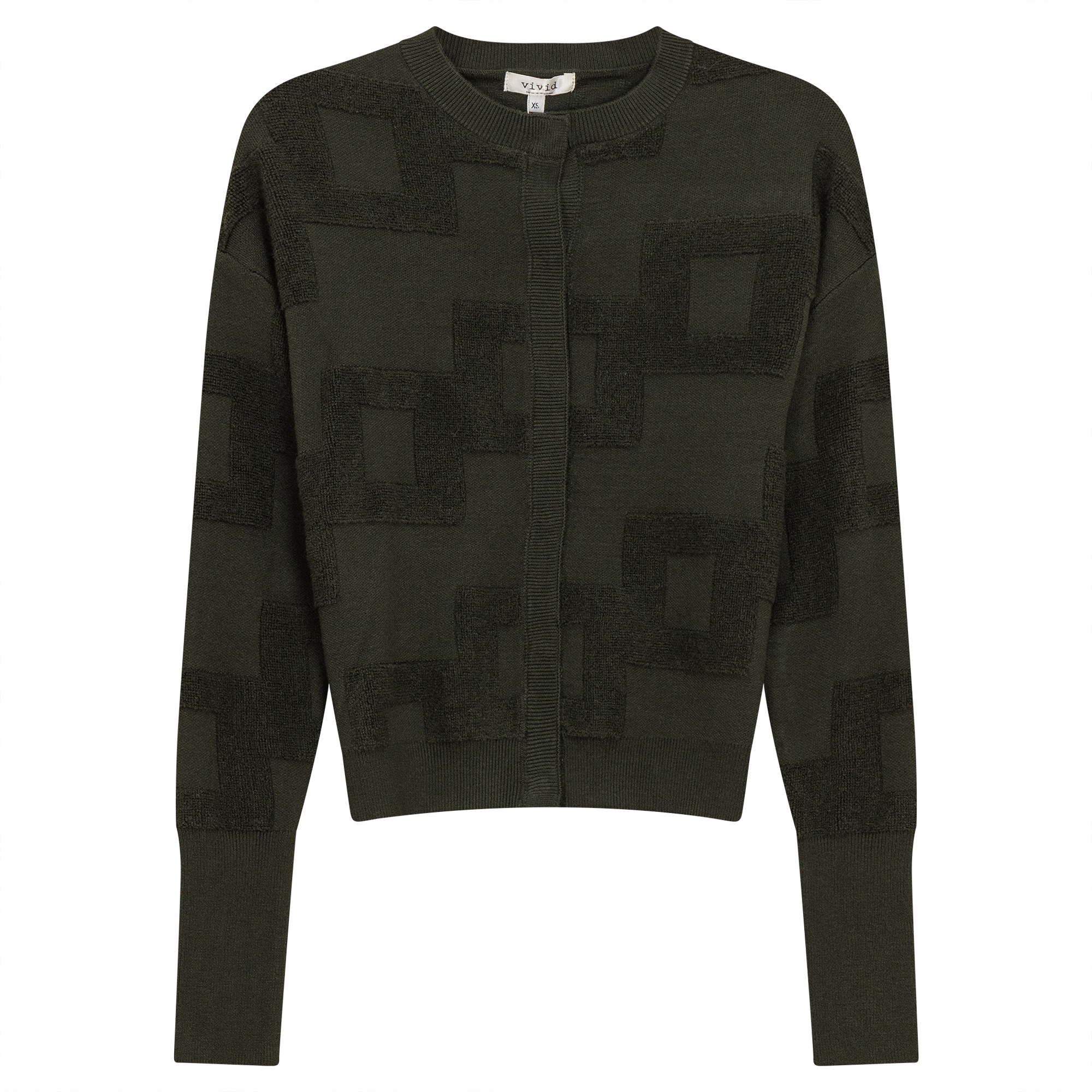 Textured Knit Cardigan in Dark Olive by Vivid
