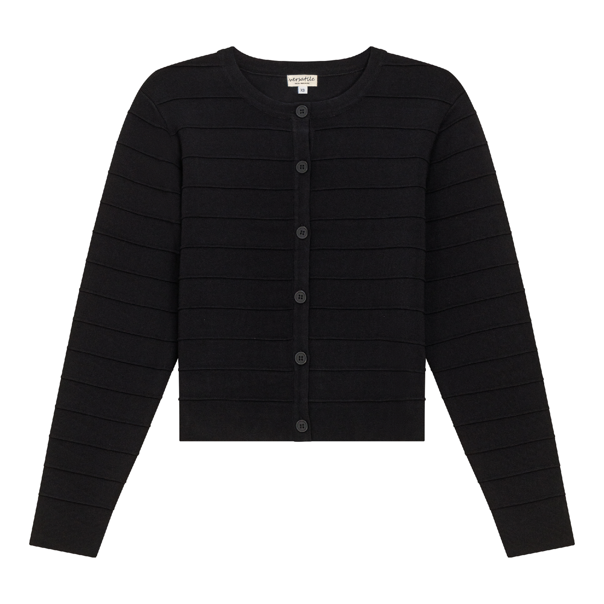 Ribbed Knit Cropped Cardigan in Black by Versatile