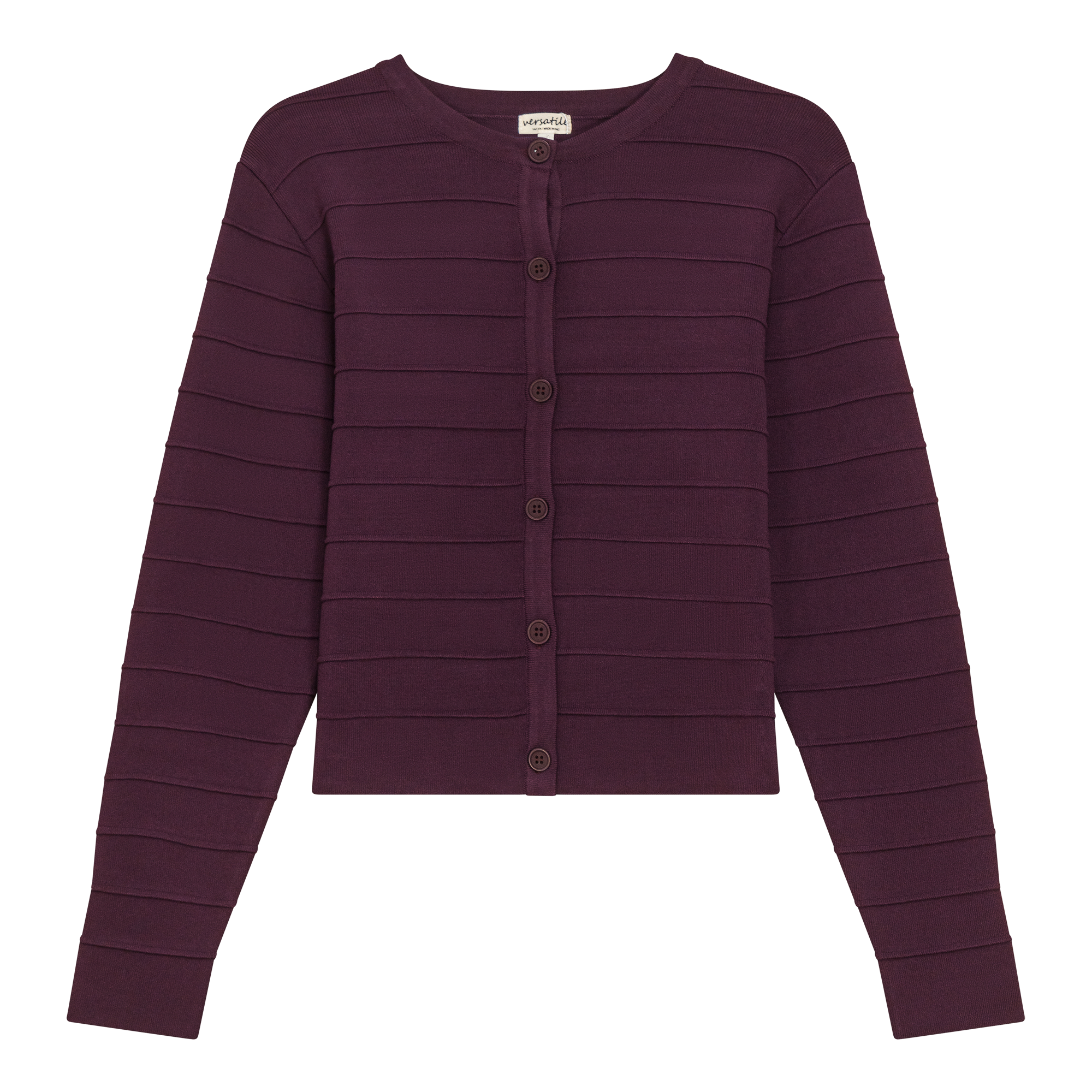 Ribbed Knit Cropped Cardigan in Wine by Versatile