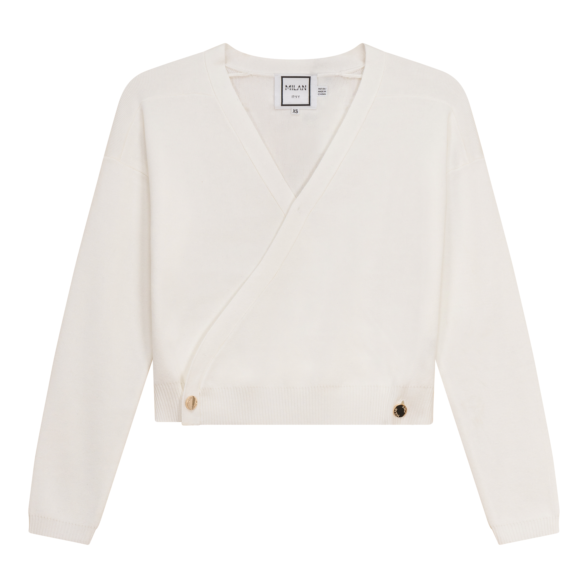 Cropped Double Breasted Wrap Sweater in Cream by Milan Italy