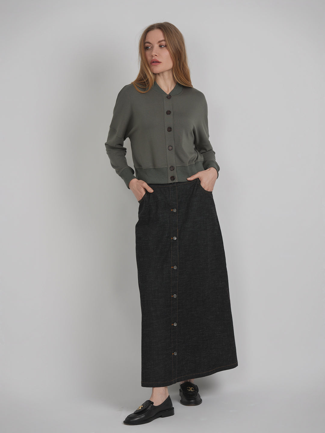 Maxi Denim Button Skirt Ladies Skirt by {{ product_vemdor}}