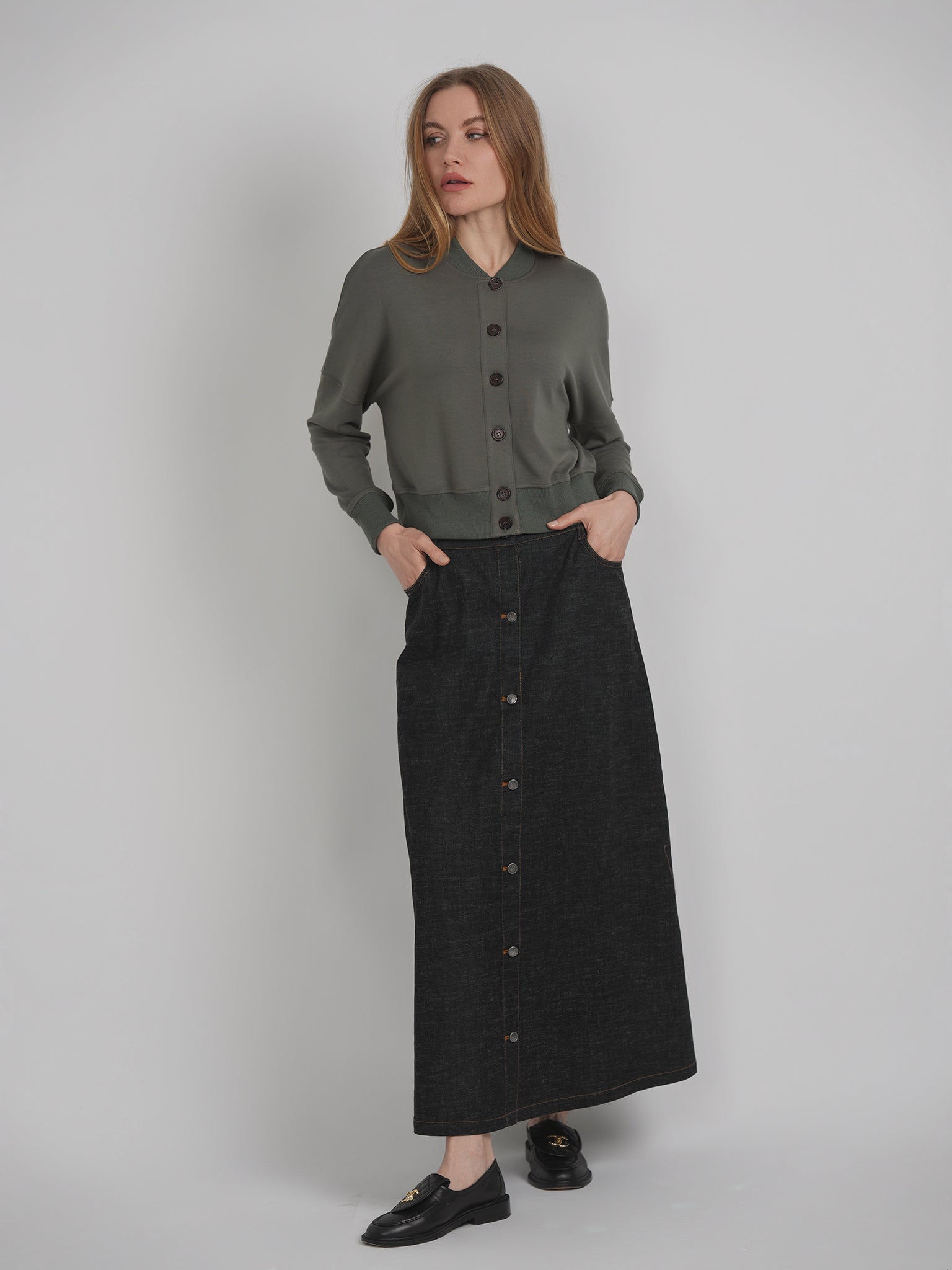 Maxi Denim Button Skirt in by Faves