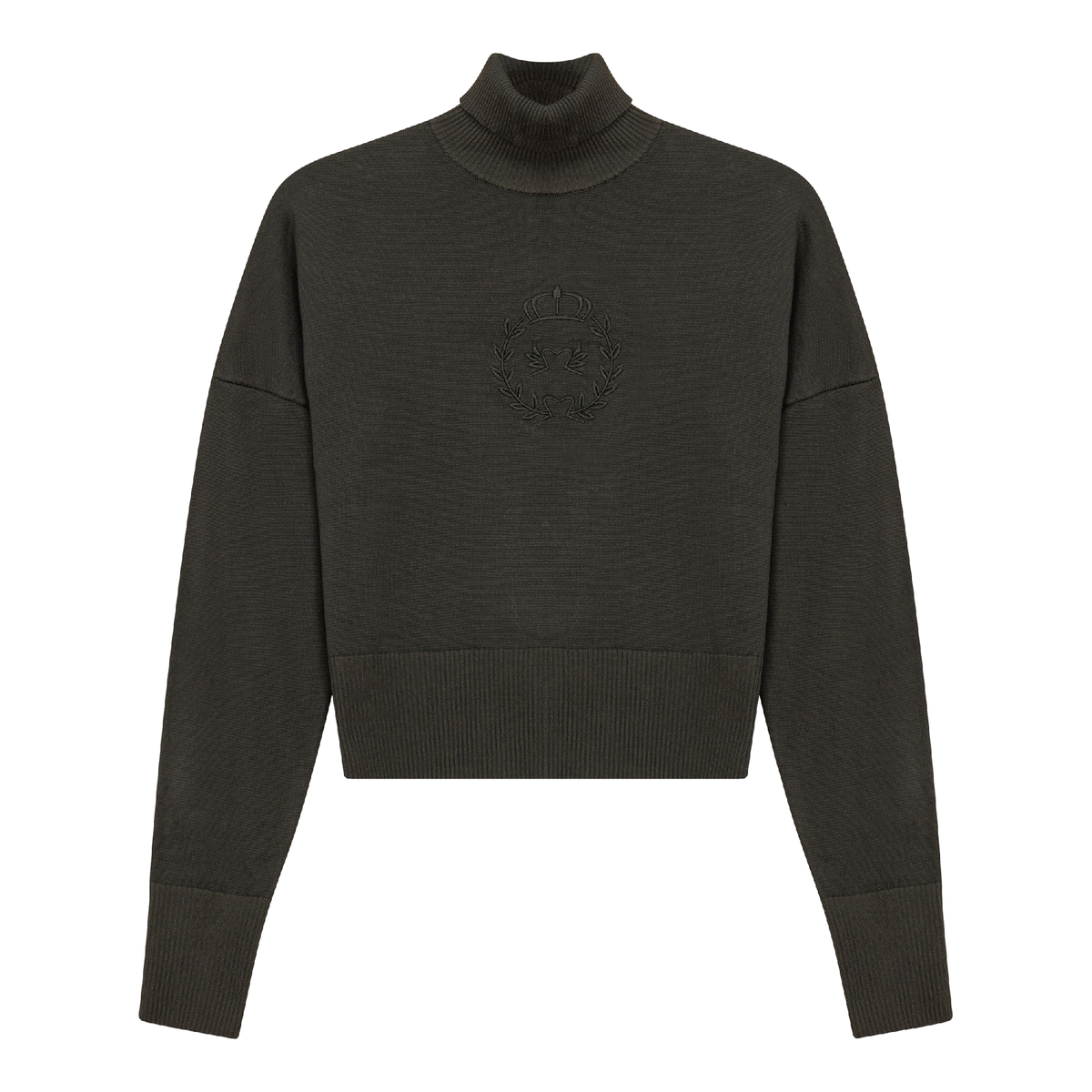 Cropped Knit Turtle Neck in Dark Olive by Versatile