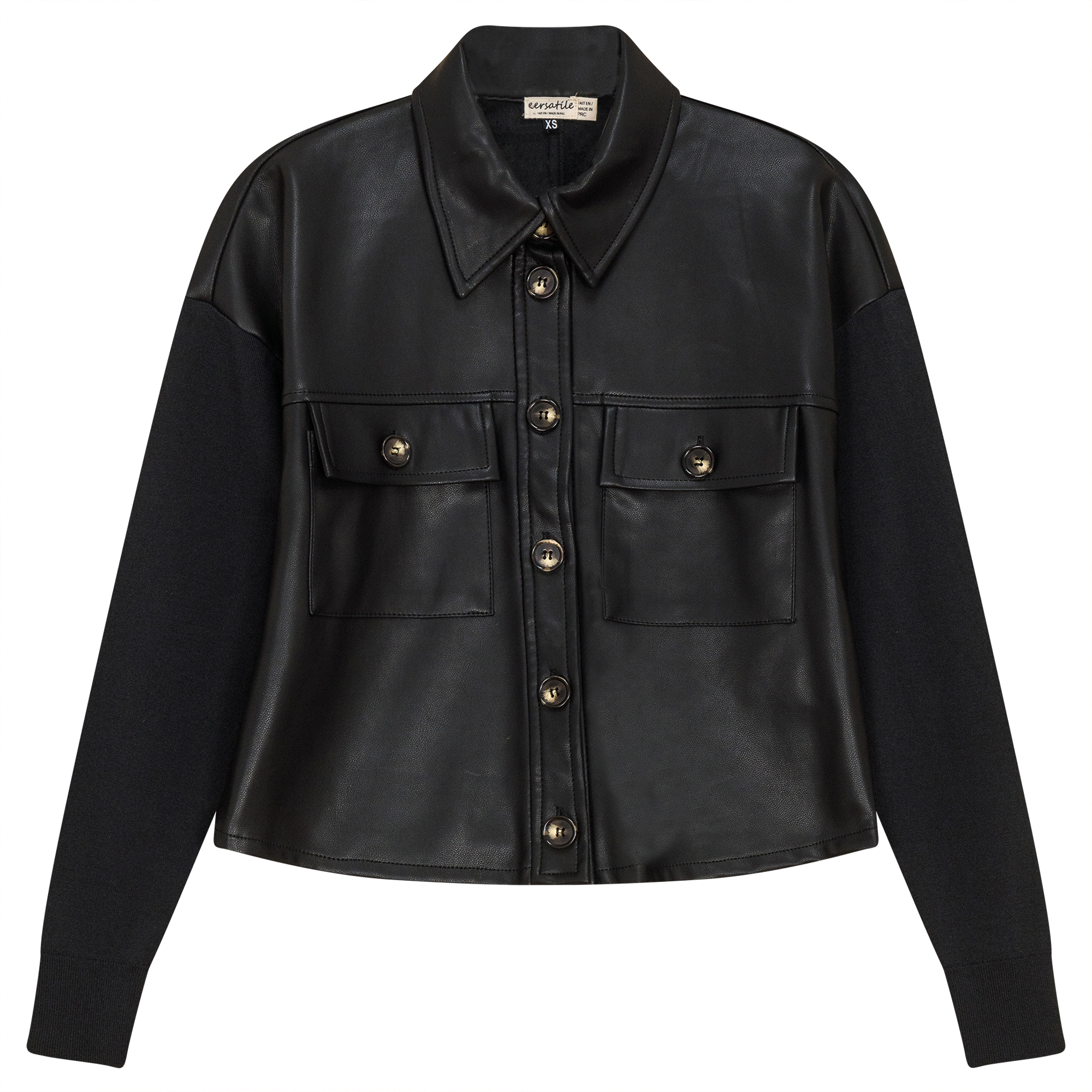 Cropped Leather Combo Jacket in Black by Versatile