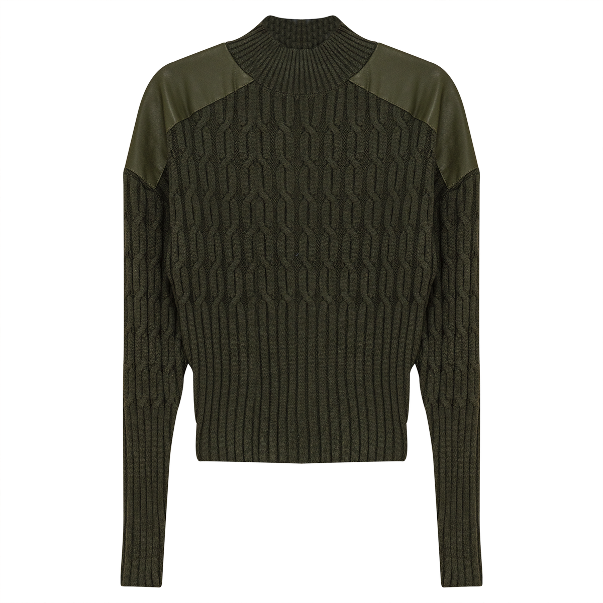 Dolman Leather Combo Sweater in Dark Olive by Versatile