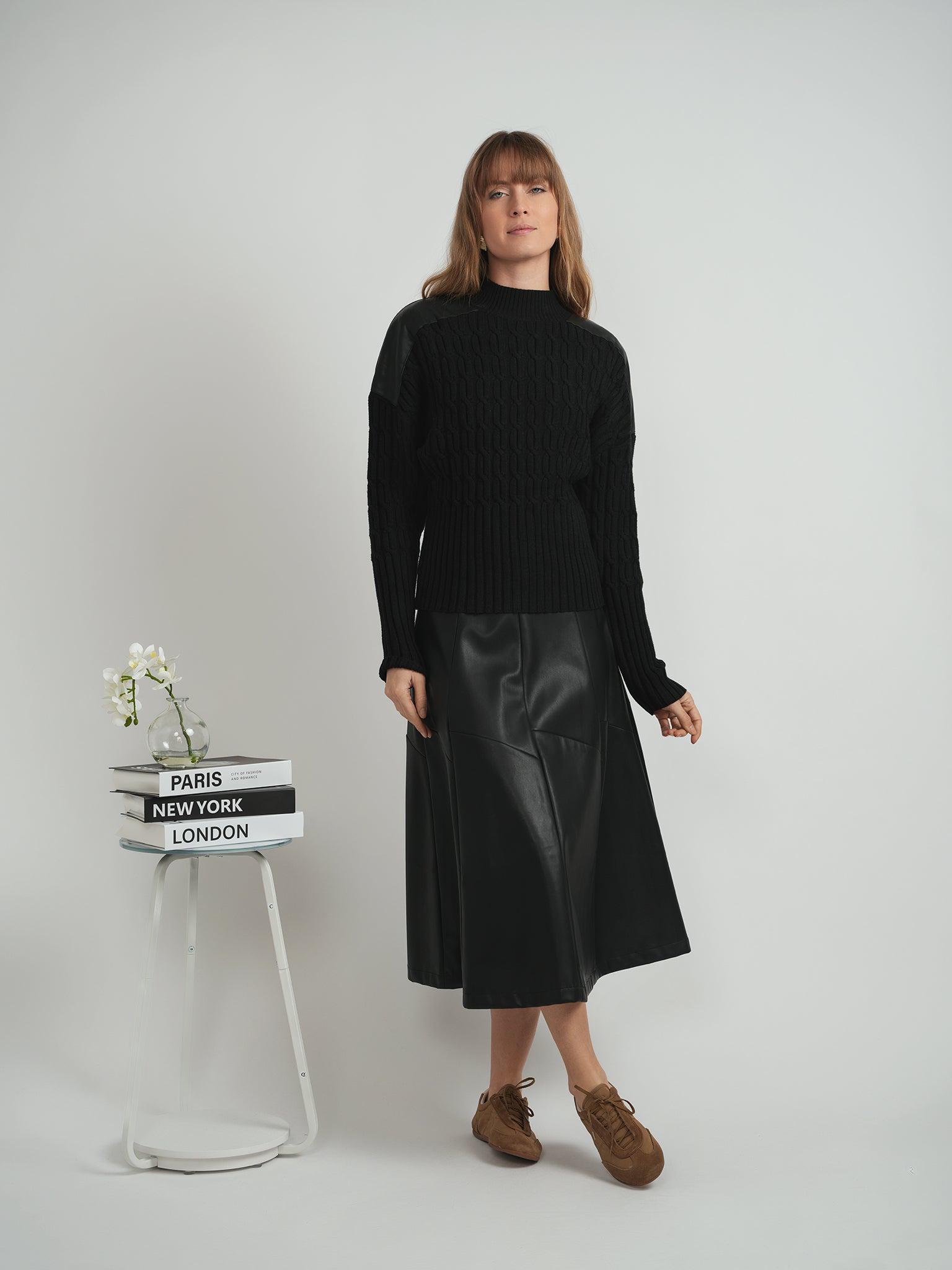 Dolman Leather Combo Sweater in by Versatile