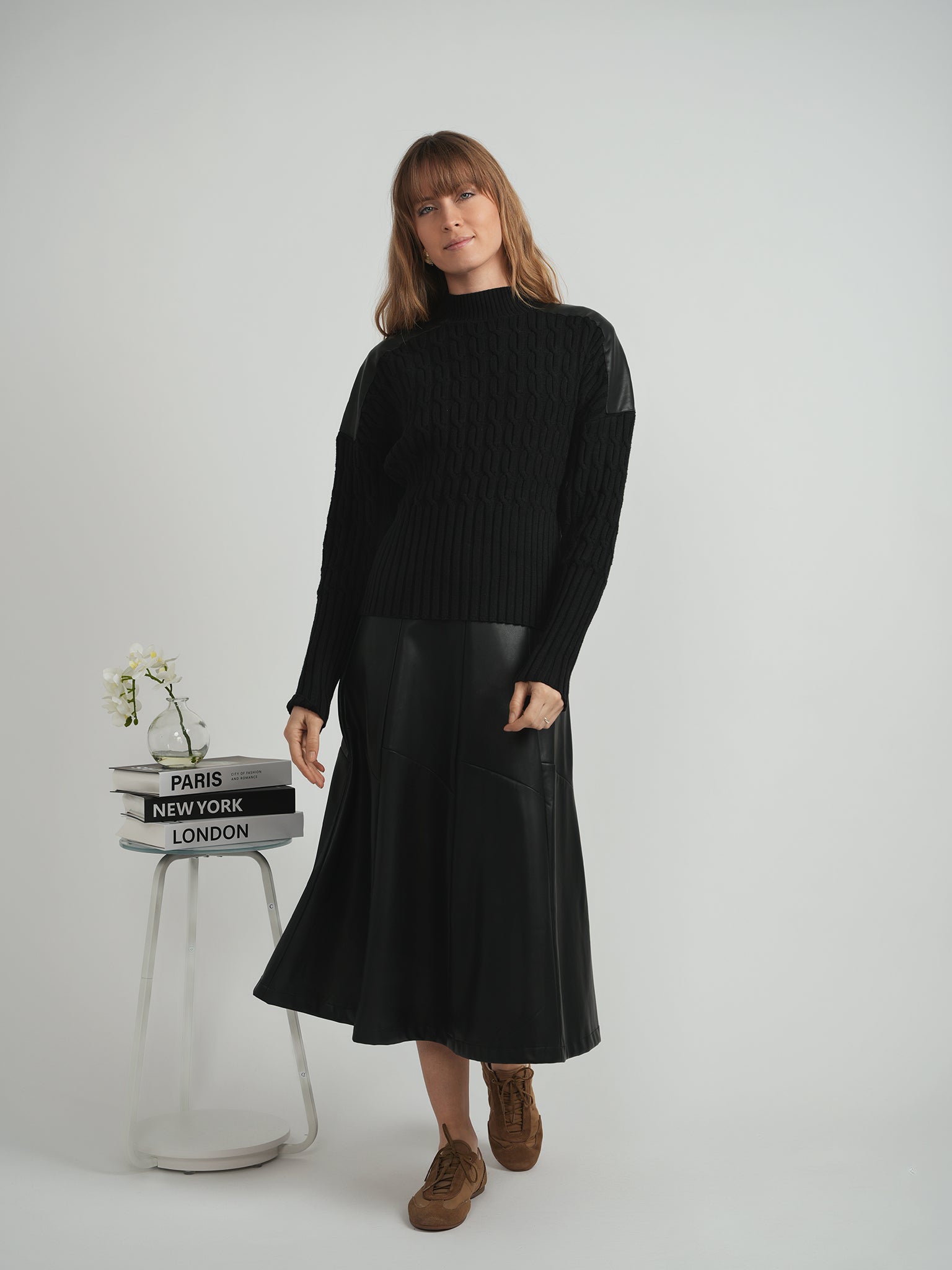 Dolman Leather Combo Sweater in by Versatile