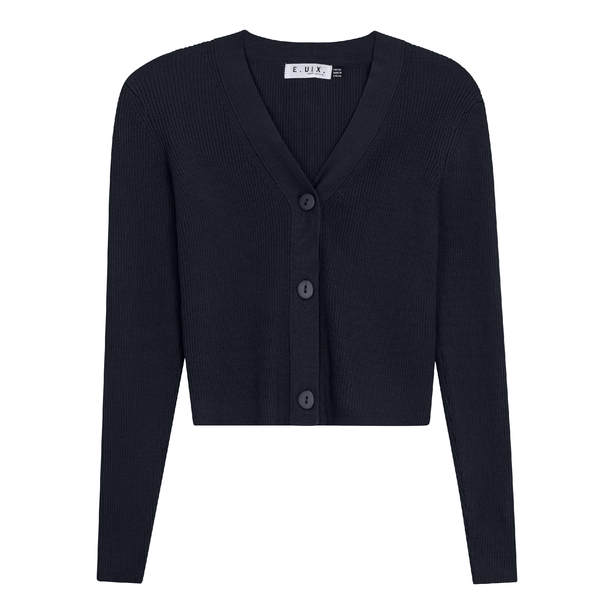 Cropped Ribbed Cardigan in Dark Navy by E.U.X. Exclusive