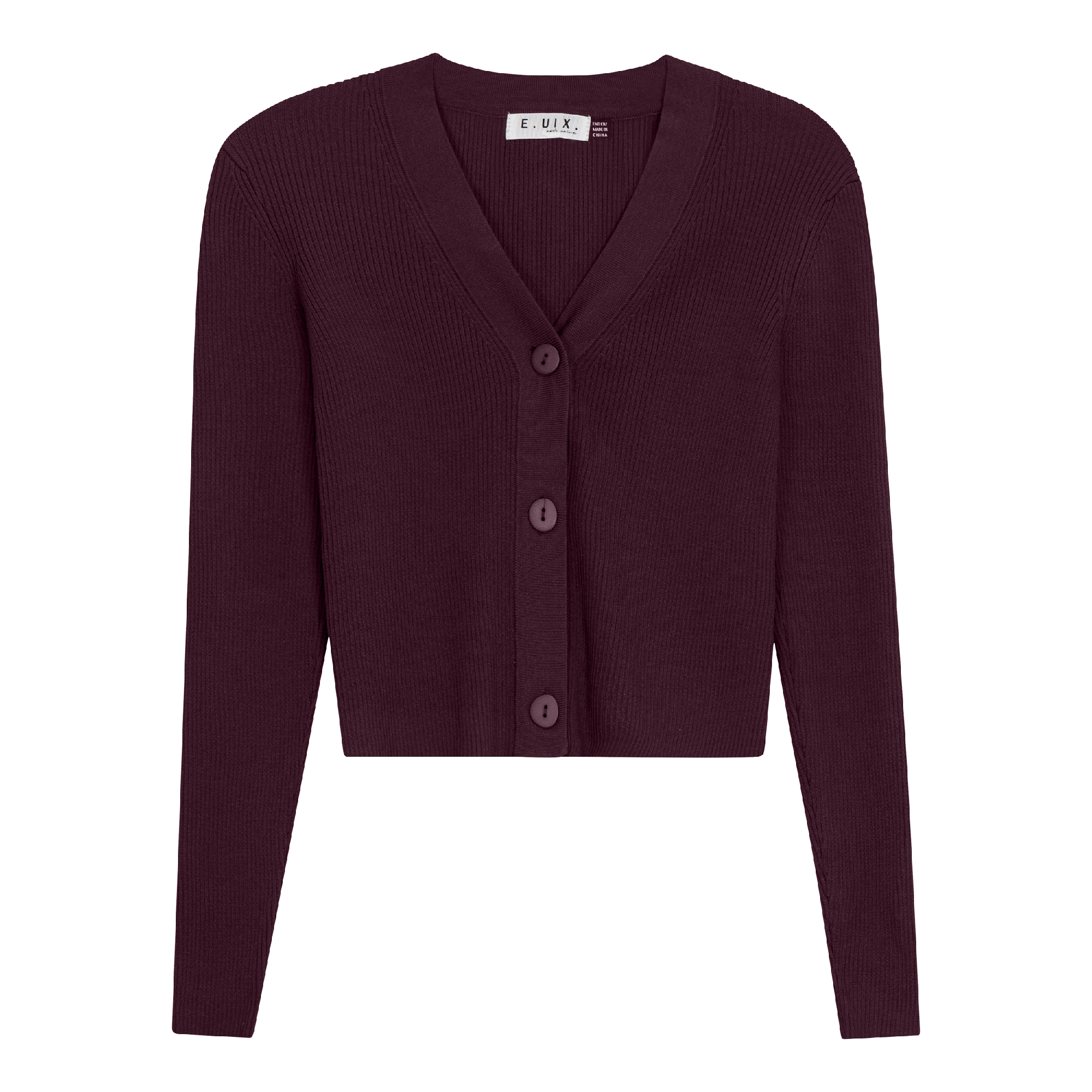 Cropped Ribbed Cardigan in Dark Wine by E.U.X. Exclusive
