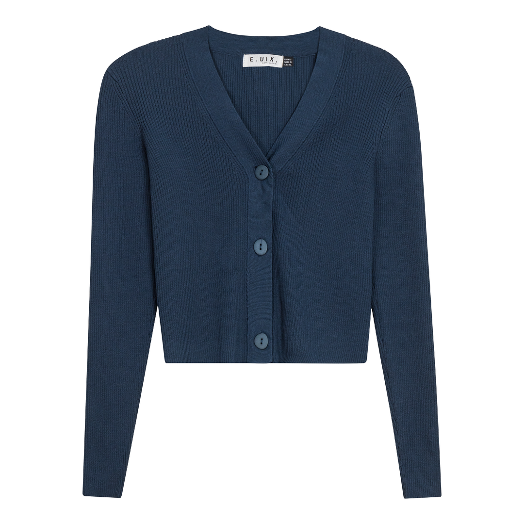 Cropped Ribbed Cardigan Steel Blue Ladies Cardigan by {{ product_vemdor}}