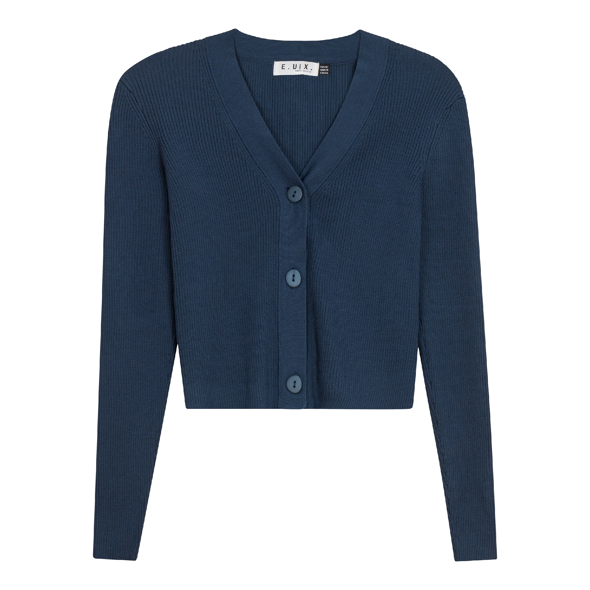 Cropped Ribbed Cardigan in Steel Blue by E.U.X. Exclusive