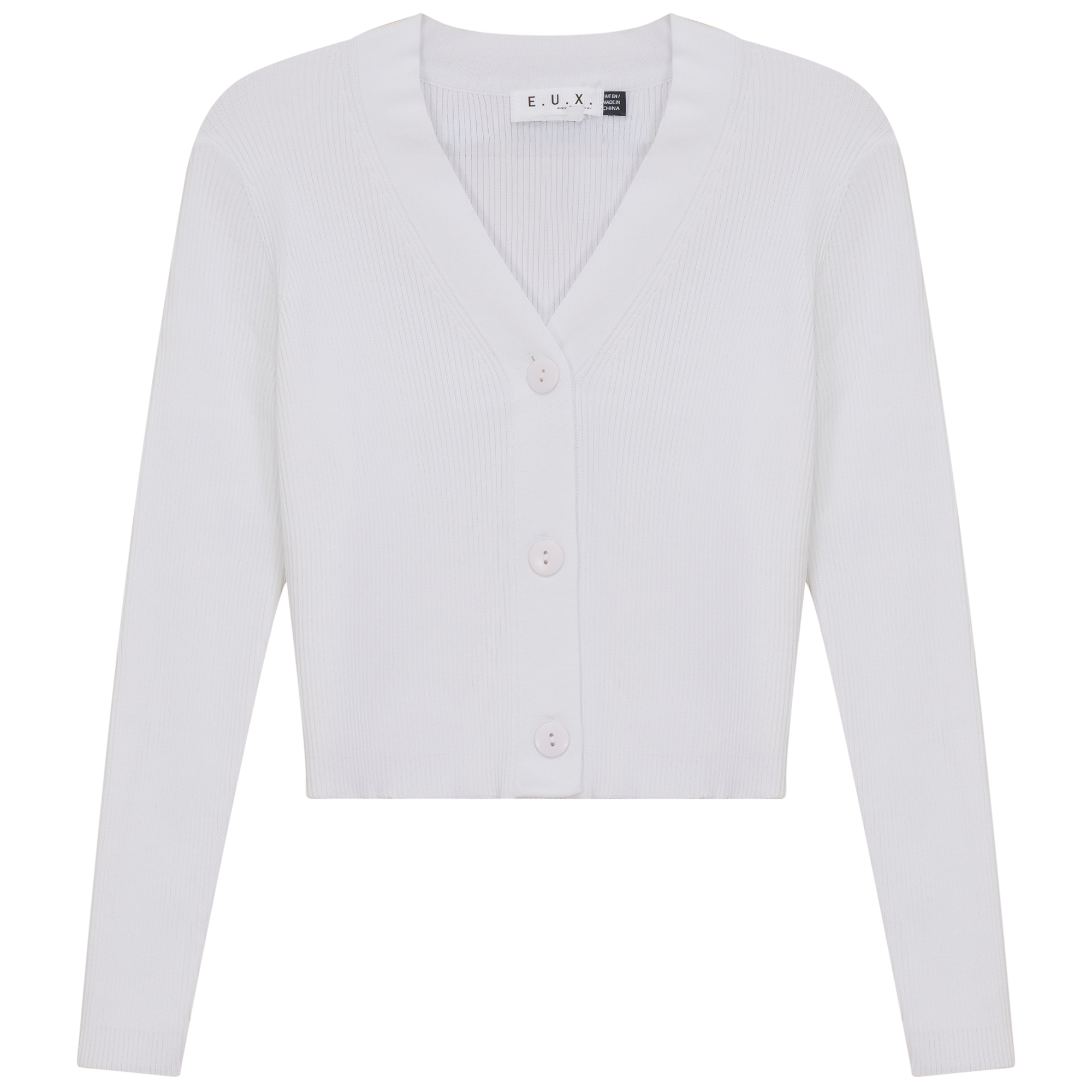 Cropped Ribbed Cardigan in White by E.U.X. Exclusive
