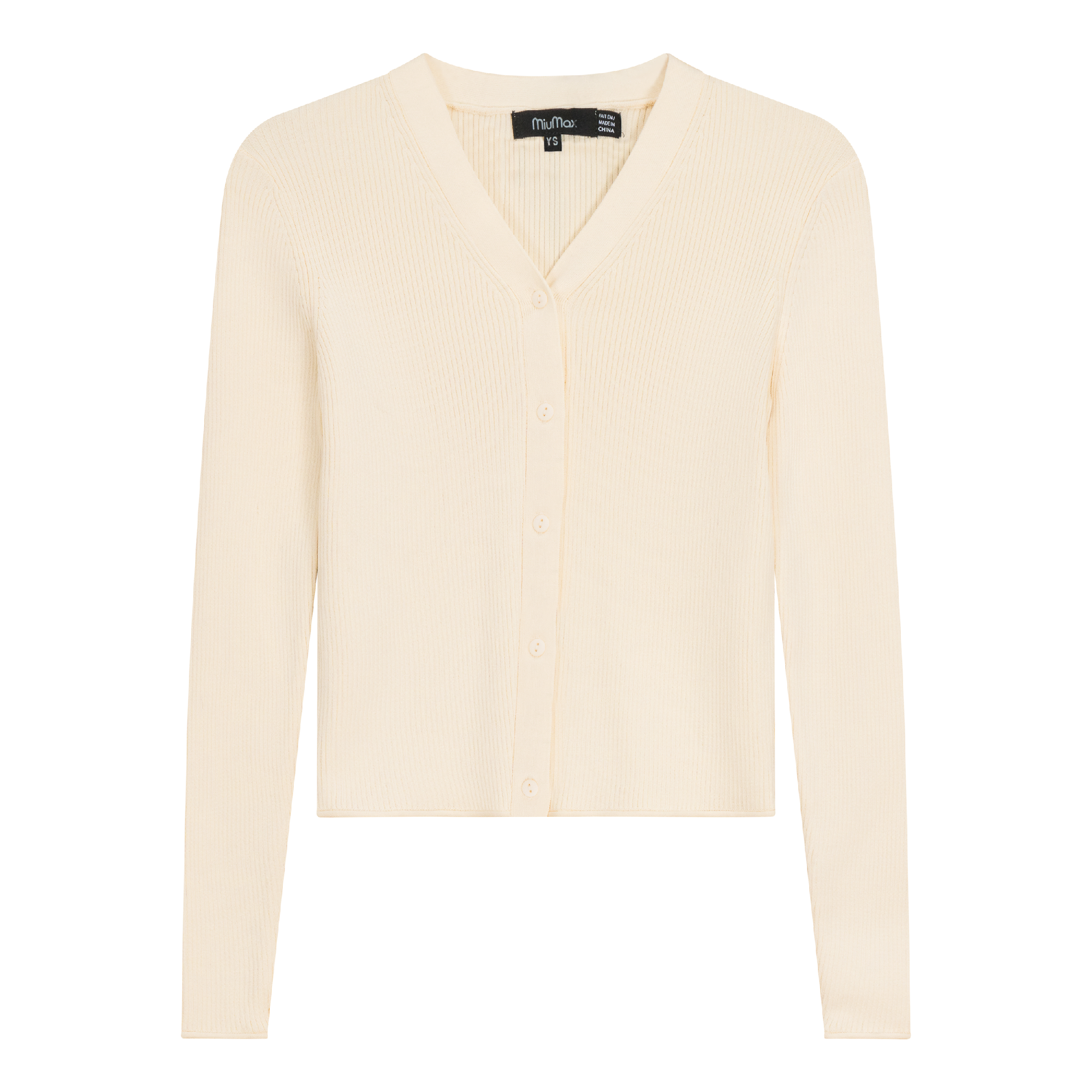 High V Cropped Ribbed Cardigan in Off White by MiuMax