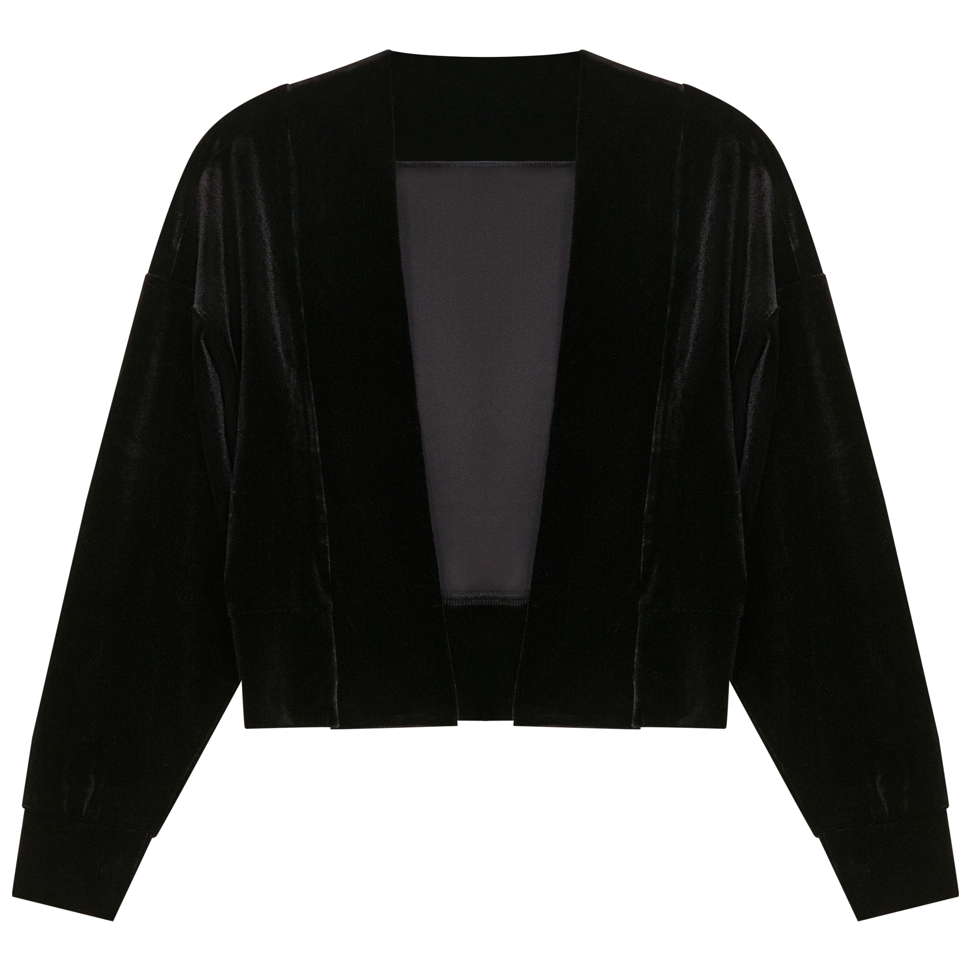Cropped Velour Open Cardigan in Black by Faves