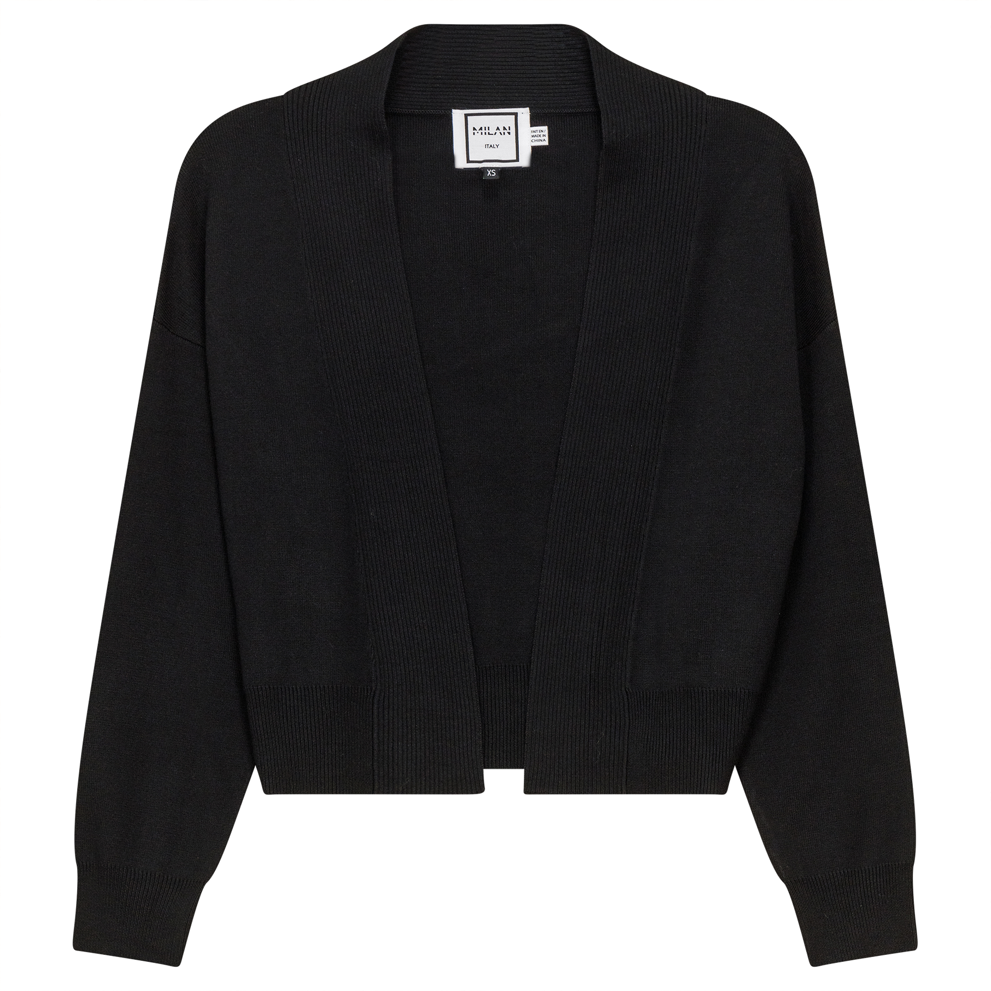 Cropped Knit Open Cardigan in Black by Milan Italy