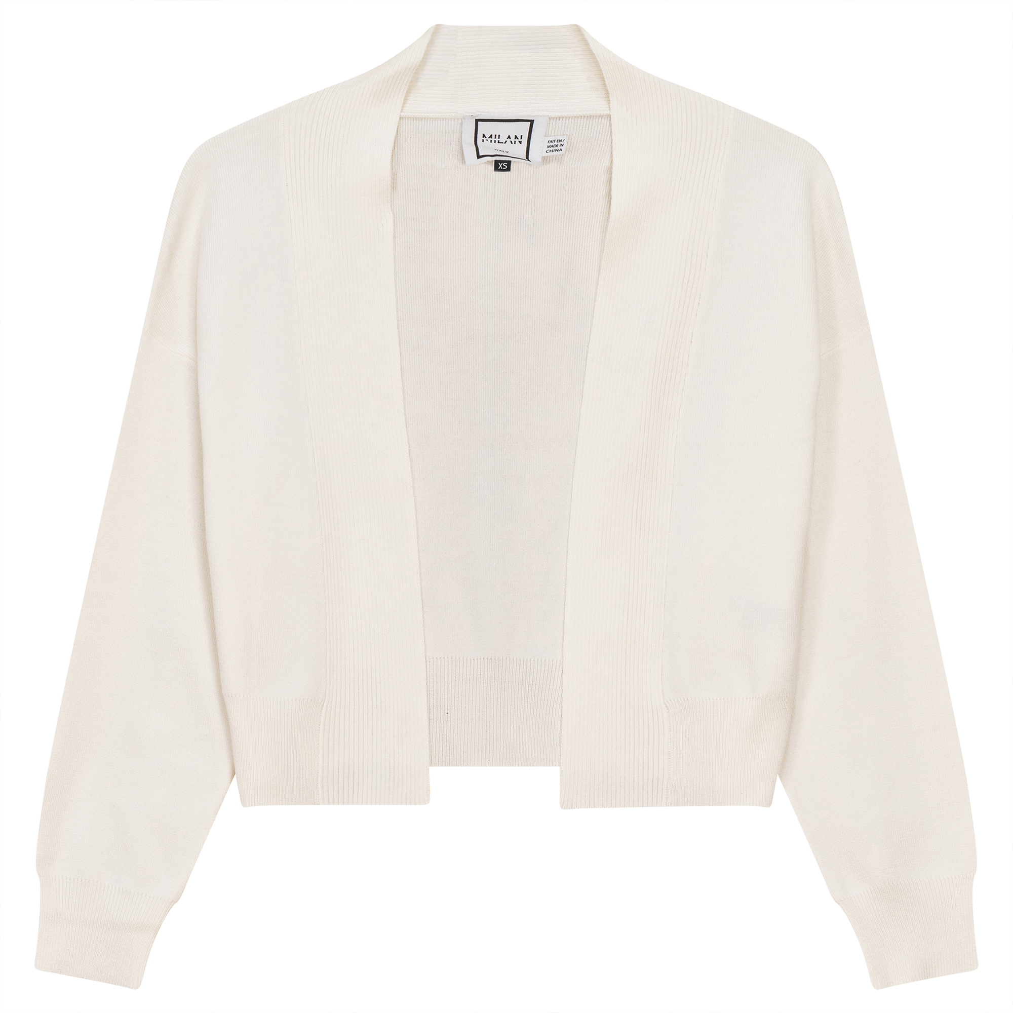 Cropped Knit Open Cardigan in Cream by Milan Italy