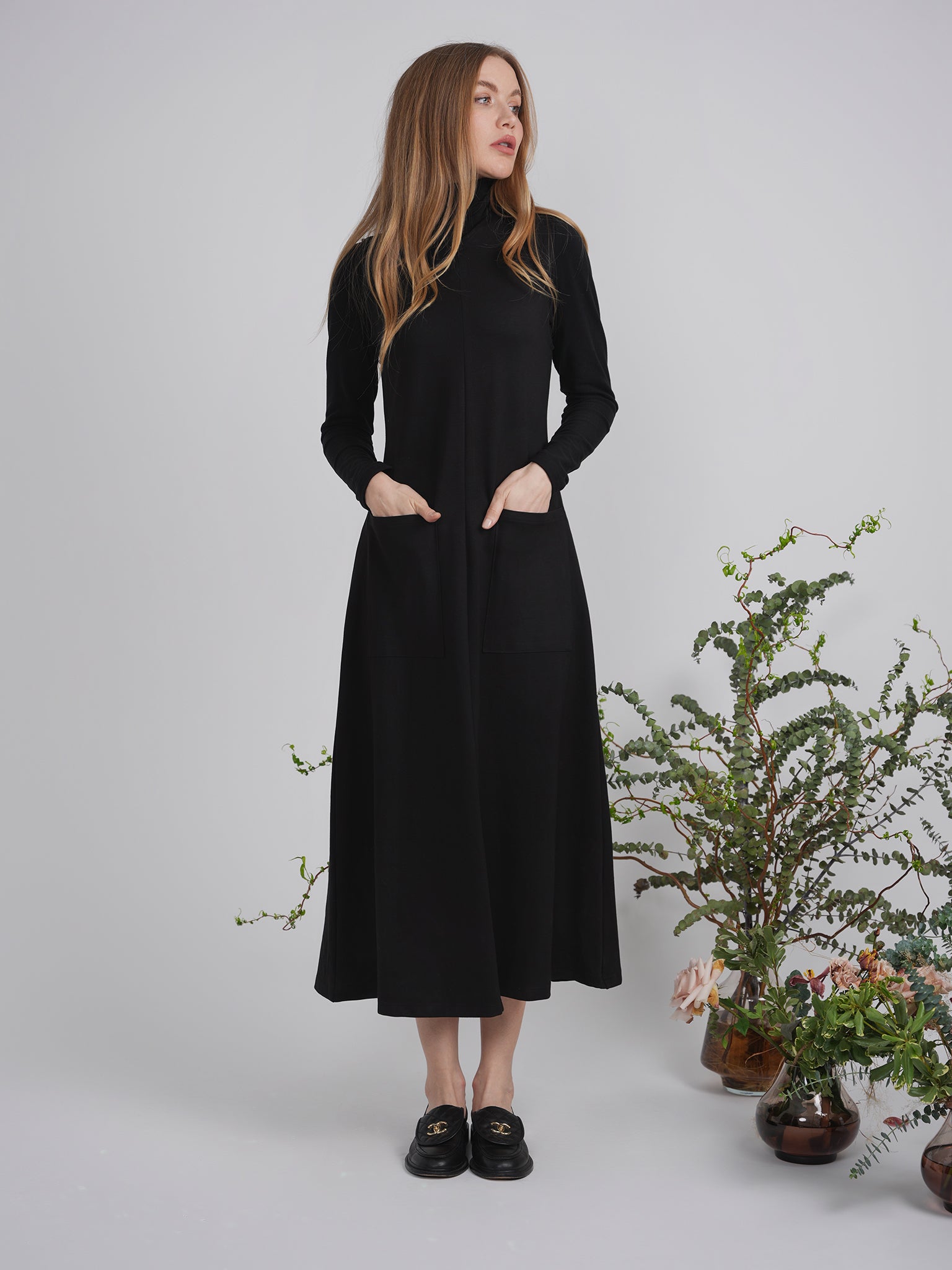 Stretch Midi Pocket Jumper With Matching Turtle Neck in by Mademoiselle