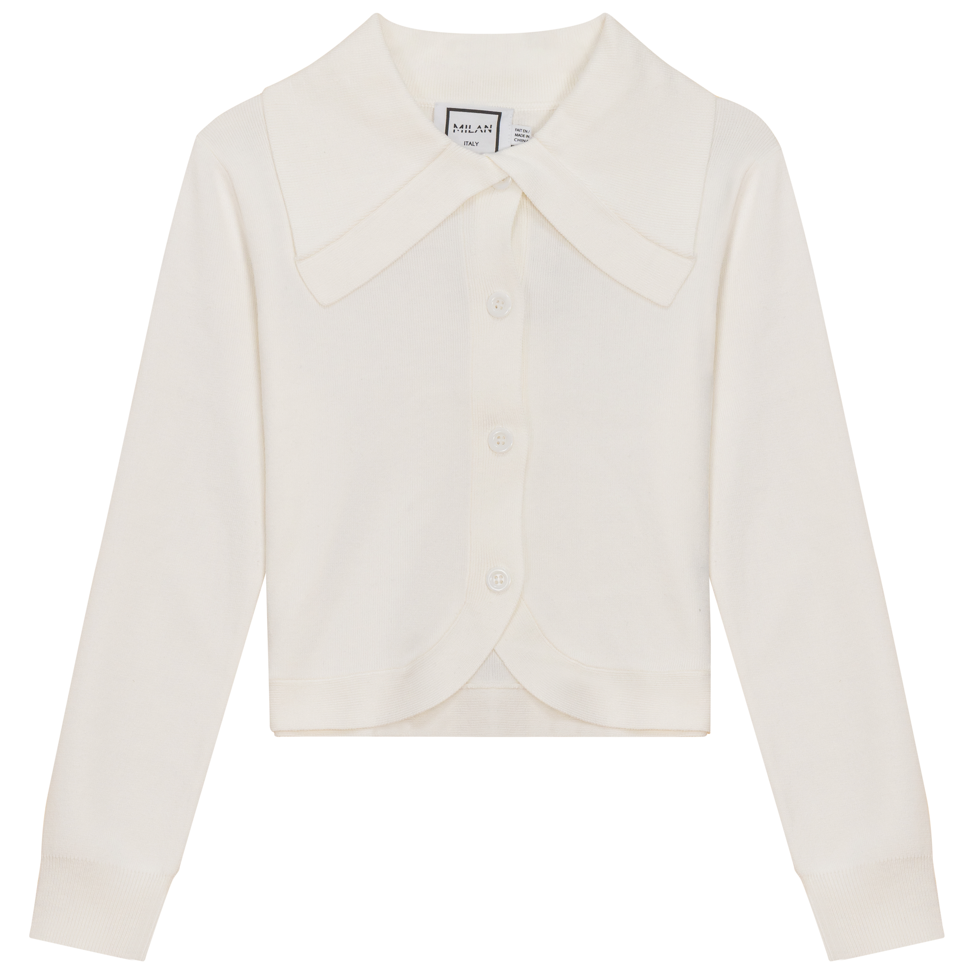 Cropped Knit Collar Cardigan in Cream by Milan Italy