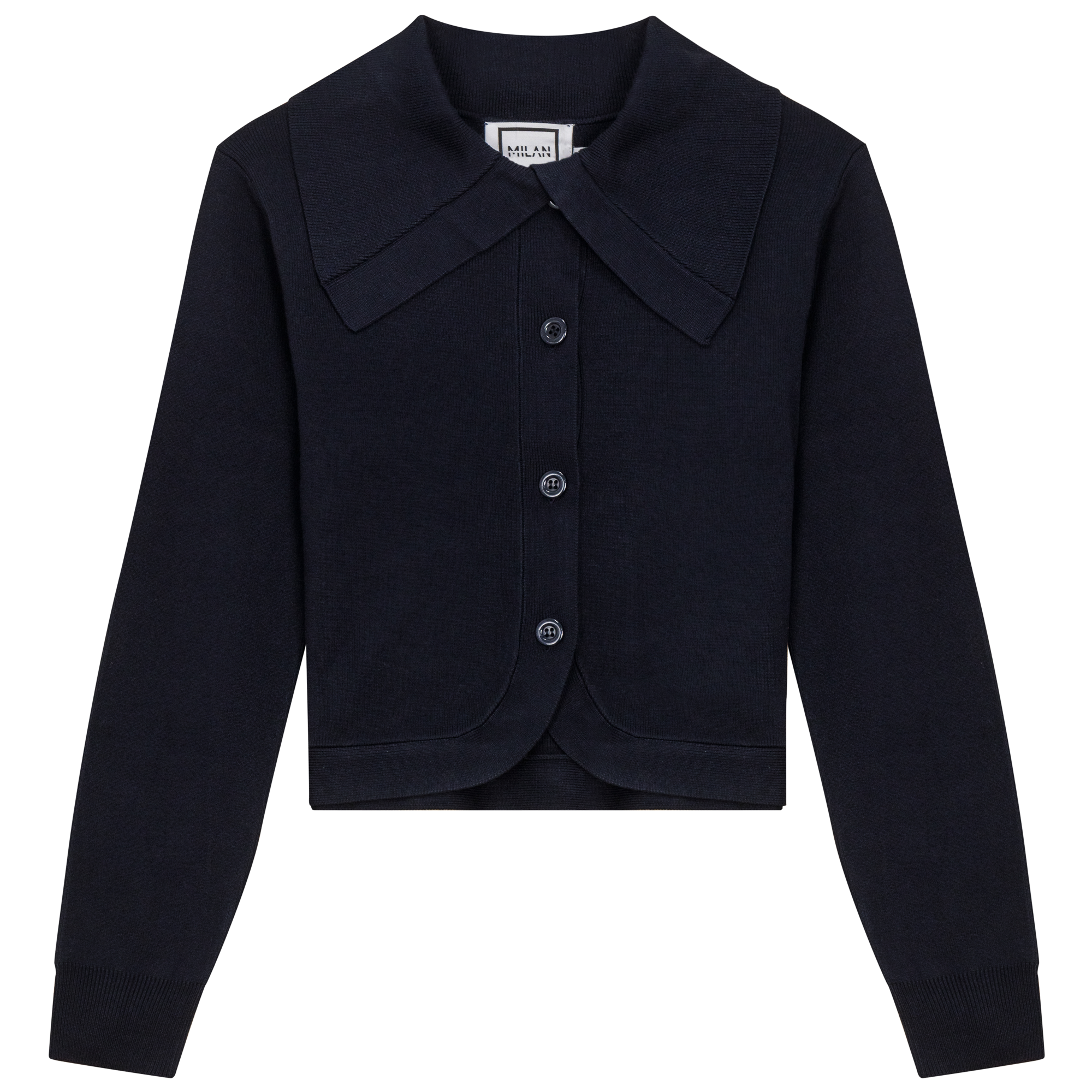Cropped Knit Collar Cardigan in Dark Navy by Milan Italy