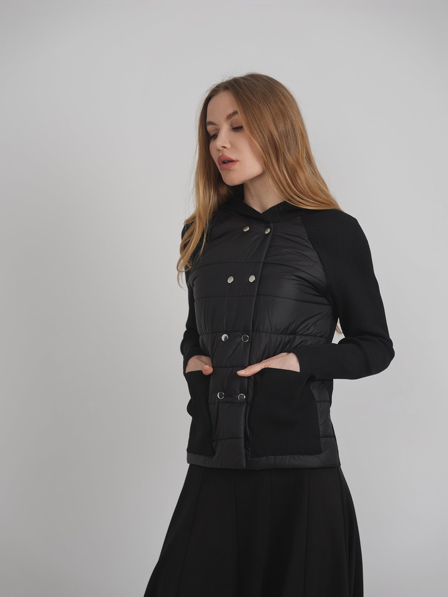 Double Breasted Quilted Knit Jacket in by Faves