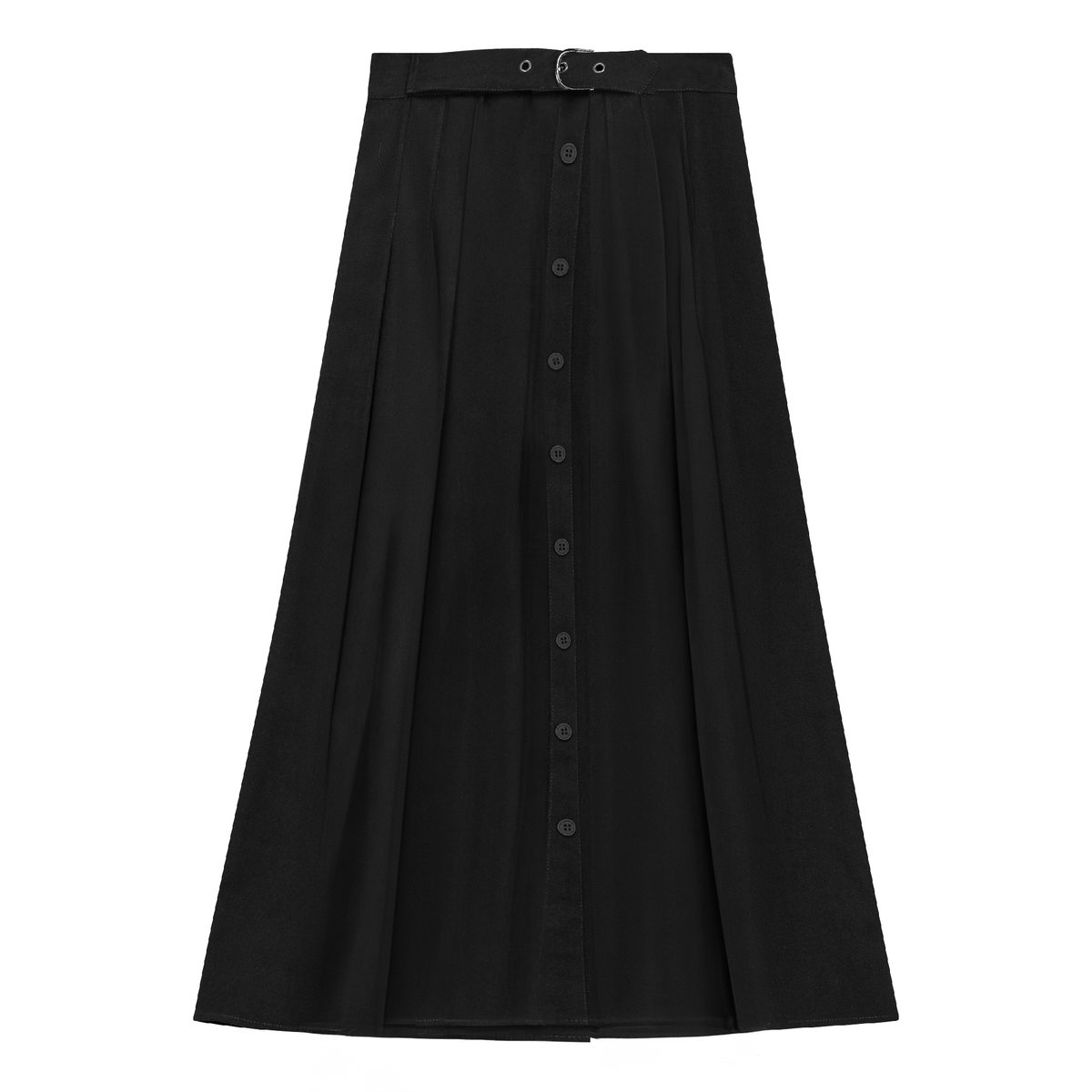 Side Pleated Wrap Midi Skirt in Black by Viva K