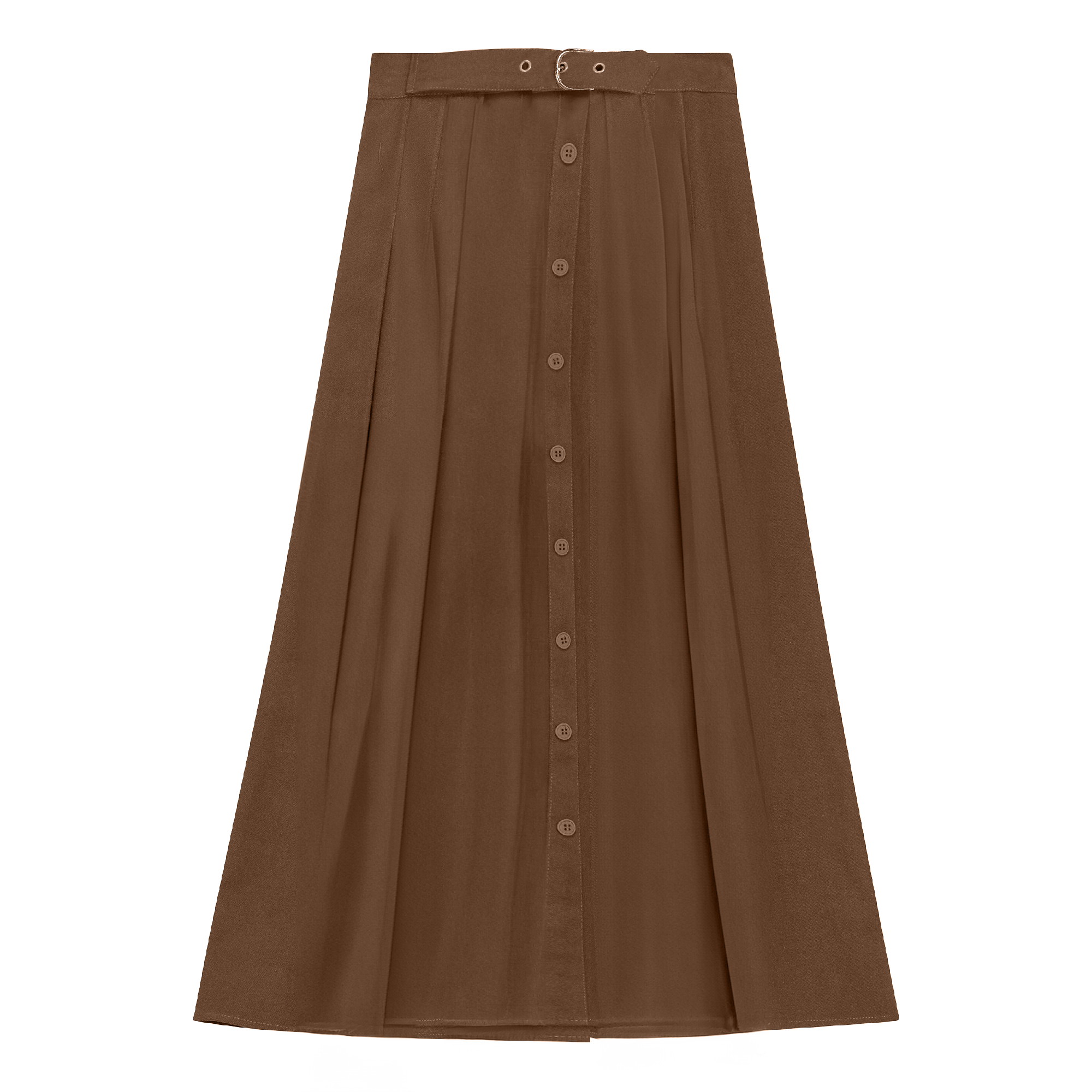 Side Pleated Wrap Midi Skirt in Cognac by Viva K