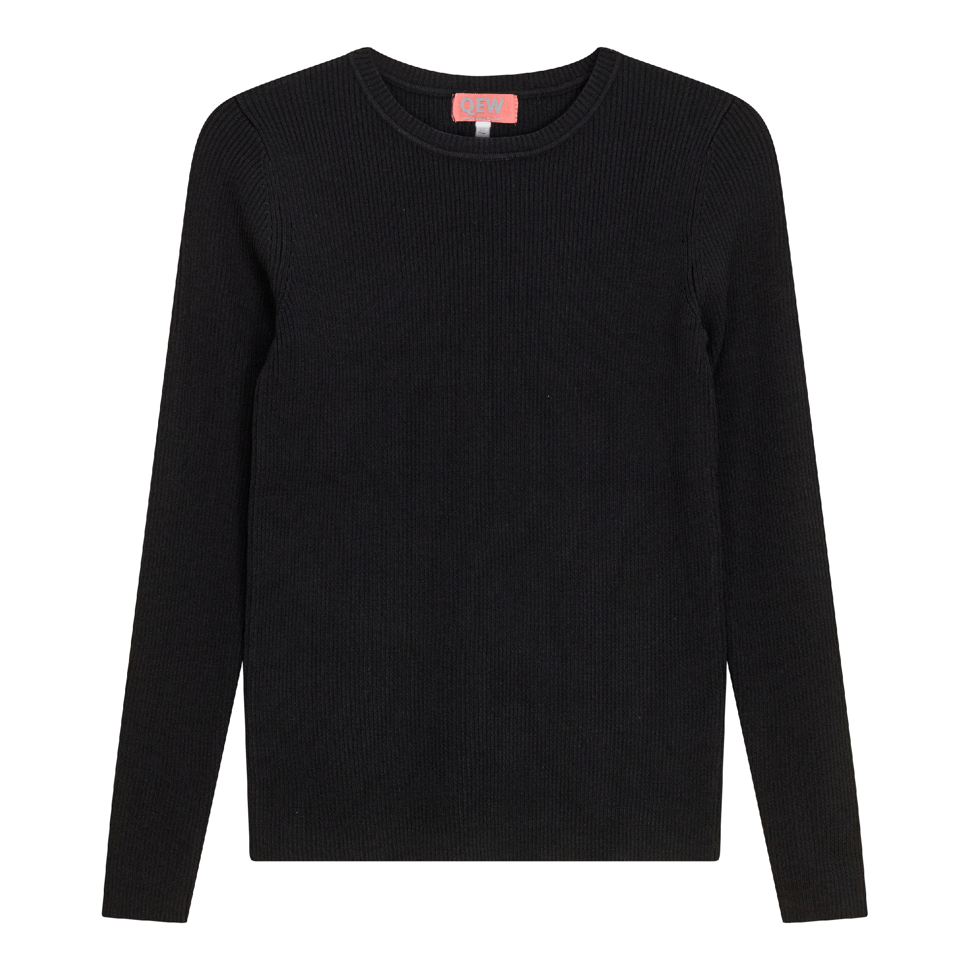 Ribbed Knit Crew Neck Sweater in Black by QEW