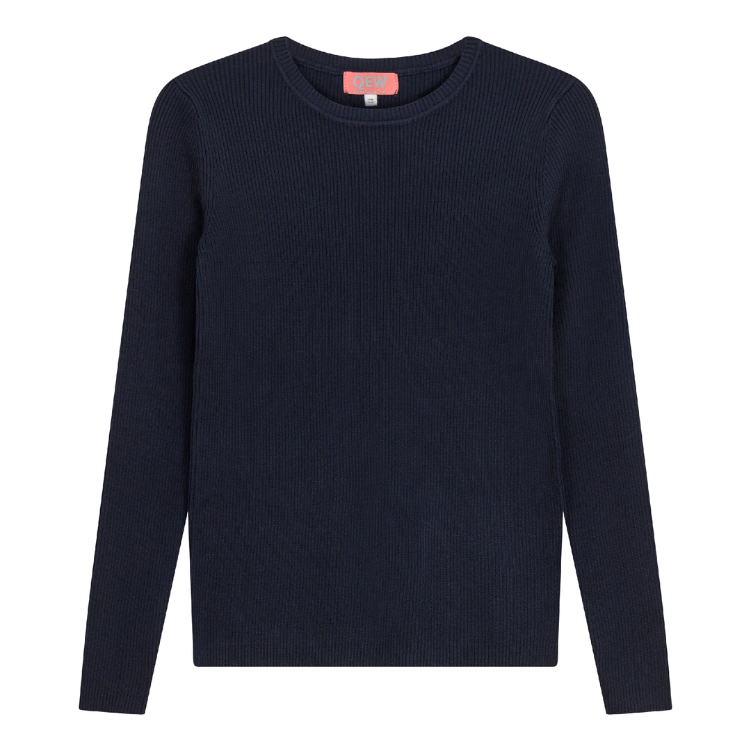 Ribbed Knit Crew Neck Sweater Dark Navy Ladies Pullover by {{ product_vemdor}}