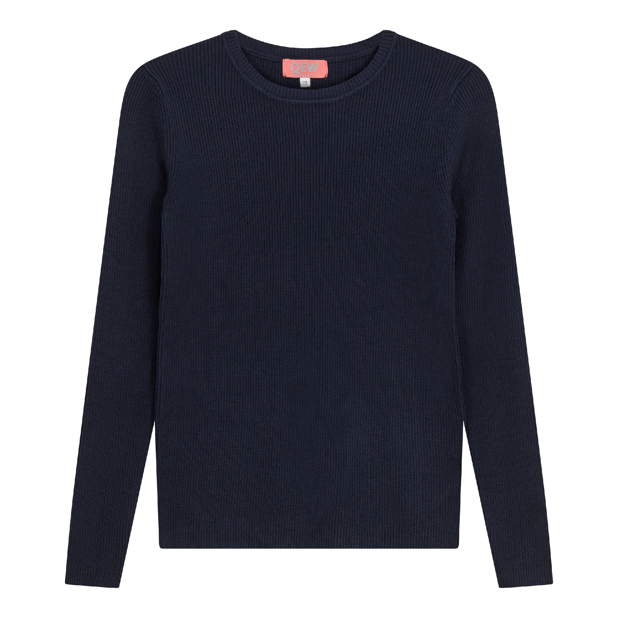 Ribbed Knit Crew Neck Sweater in Dark Navy by QEW