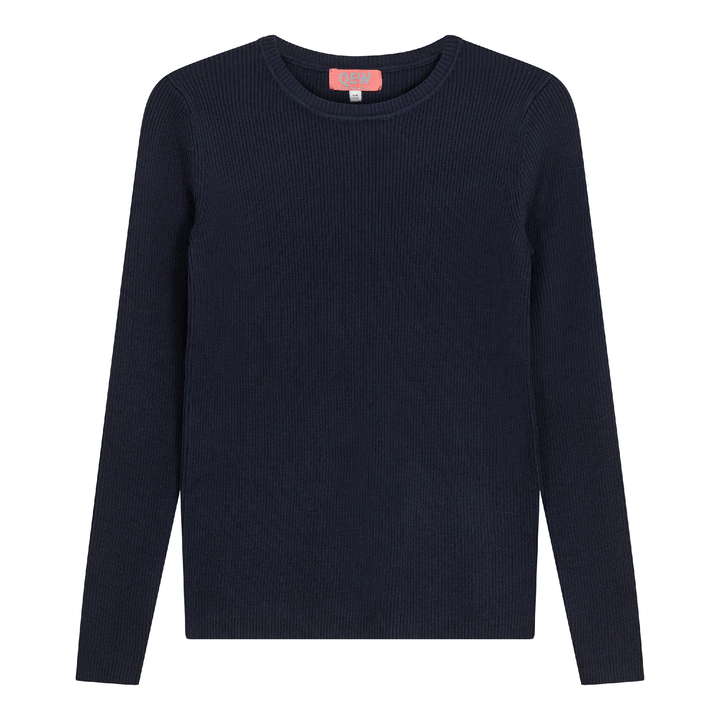 Ribbed Knit Crew Neck Sweater Dark Navy Ladies Pullover by {{ product_vemdor}}