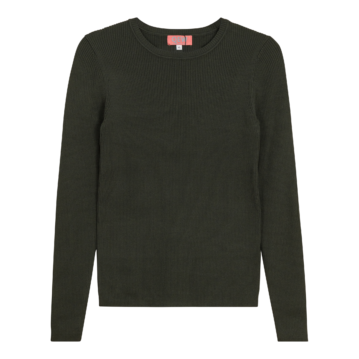Ribbed Knit Crew Neck Sweater in Dark Olive by QEW