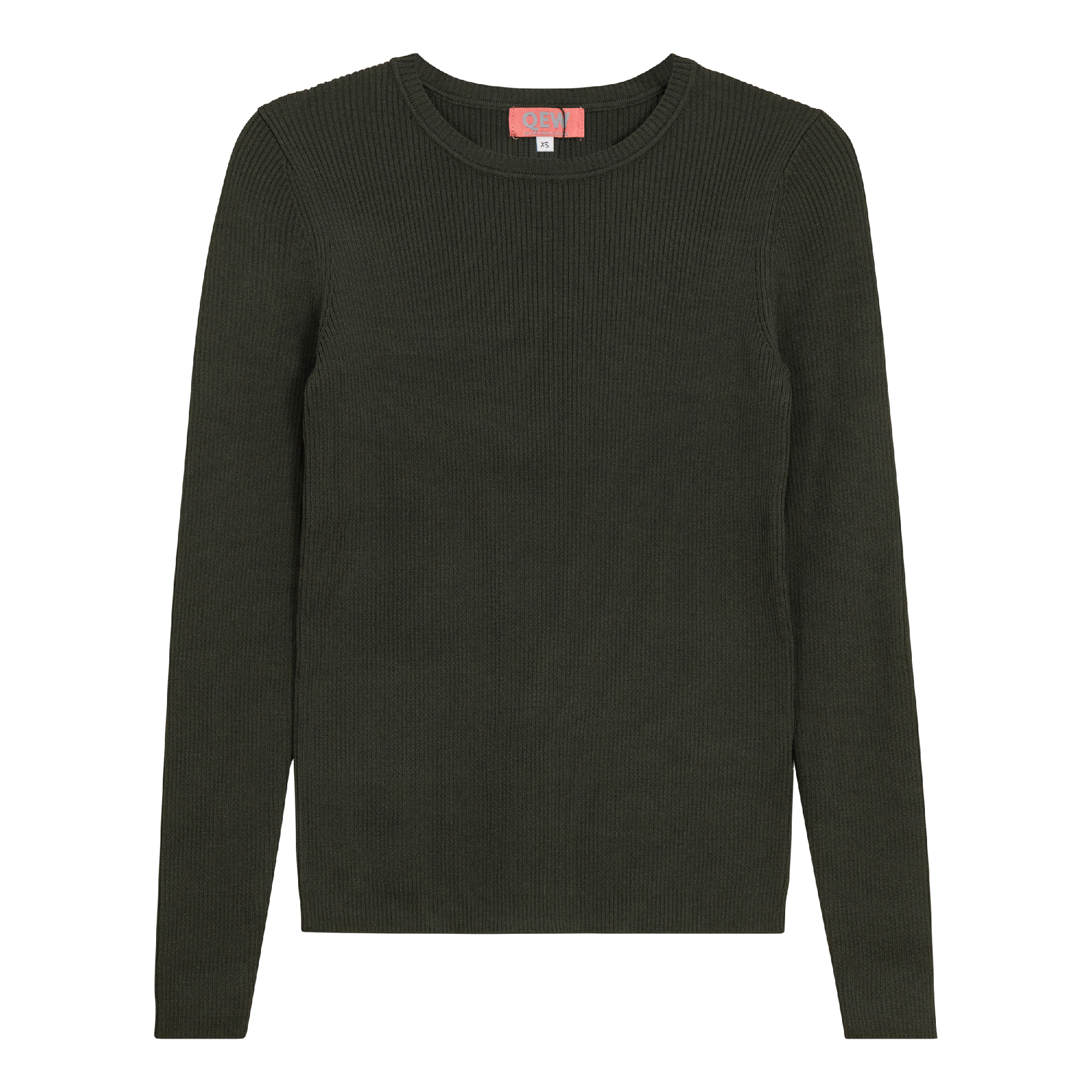 Ribbed Knit Crew Neck Sweater in Dark Olive by QEW