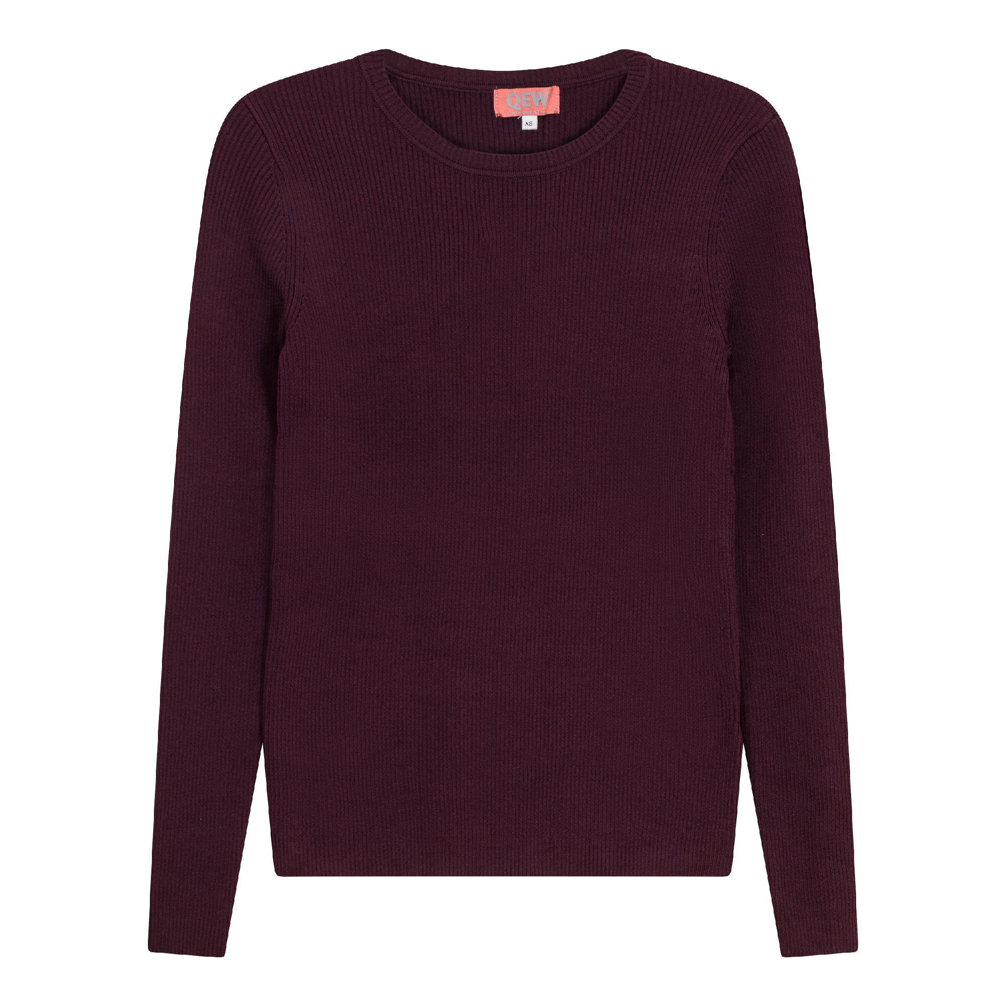 Ribbed Knit Crew Neck Sweater in Dark Wine by QEW