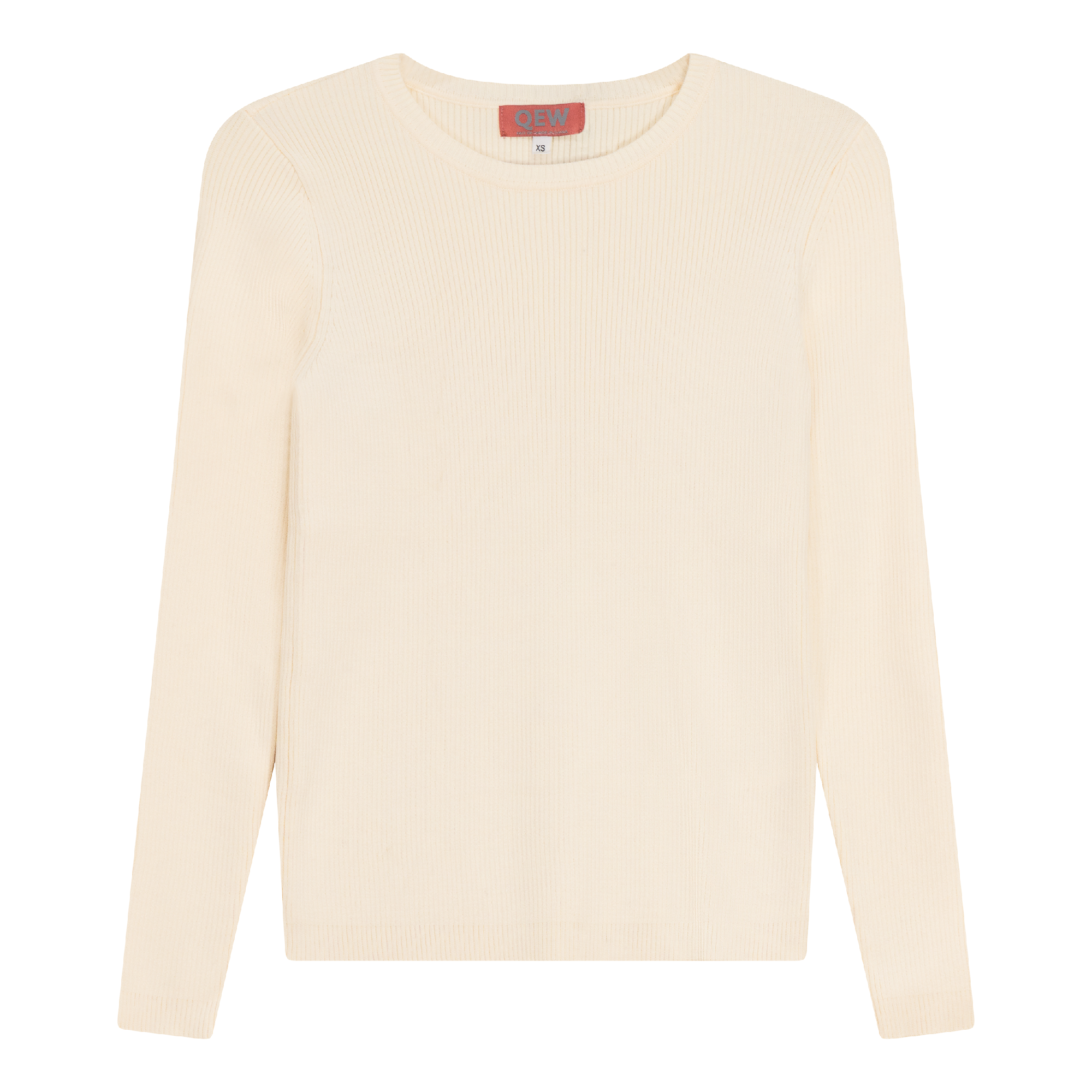 Ribbed Knit Crew Neck Sweater in Off White by QEW