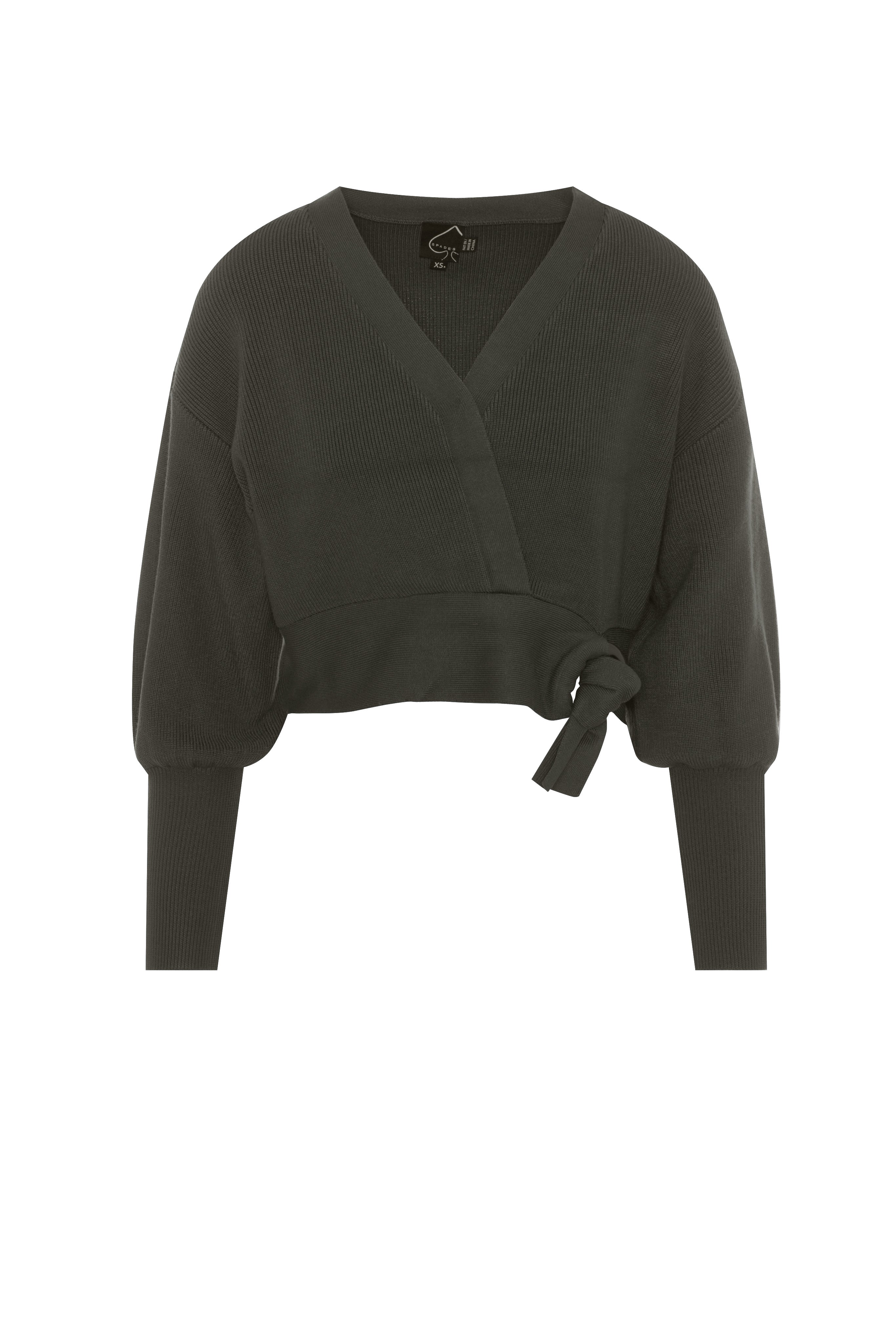 Sweater Knit Wrap Cropped Cardigan in Dark Olive by Spades