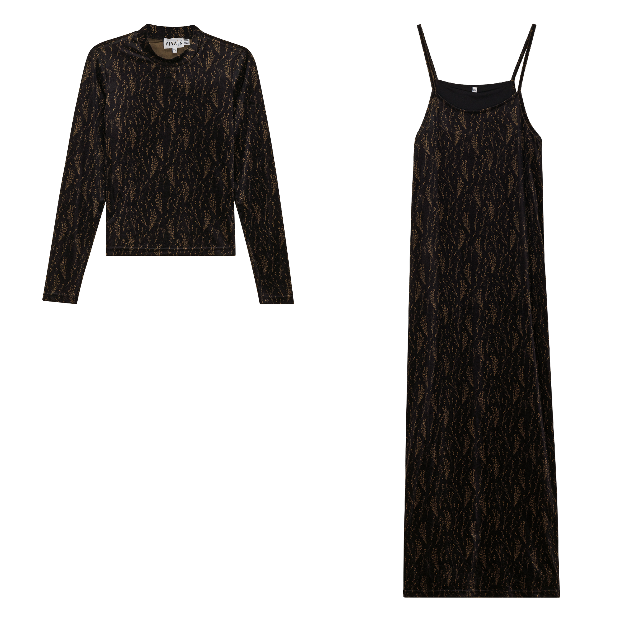 Printed Velour Jumper Mock Neck Set in Black Taupe by Viva K