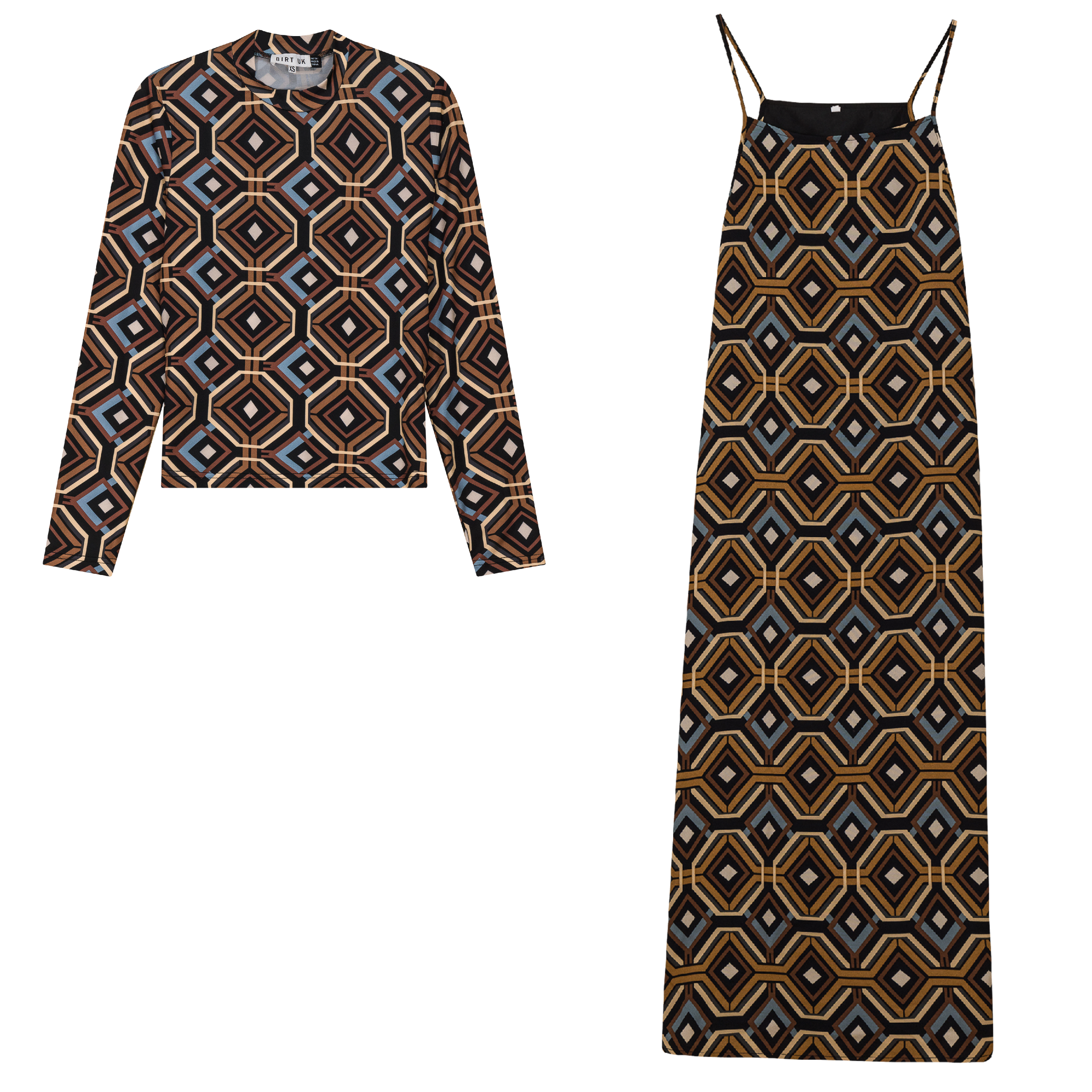 Printed Chifffon Midi Jumper Set in Black Taupe by Birt UK