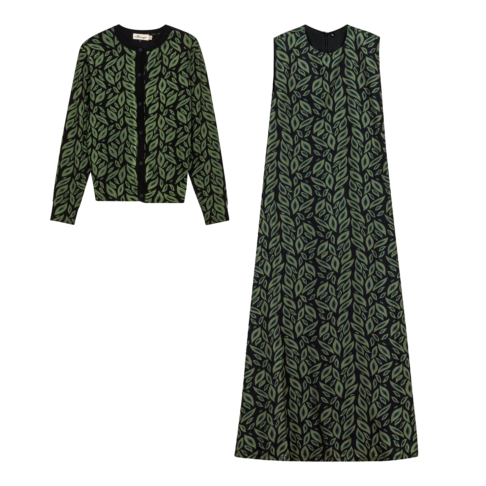 Printed Maxi Jumper Sweater Set in Black Olive by The Norway Club