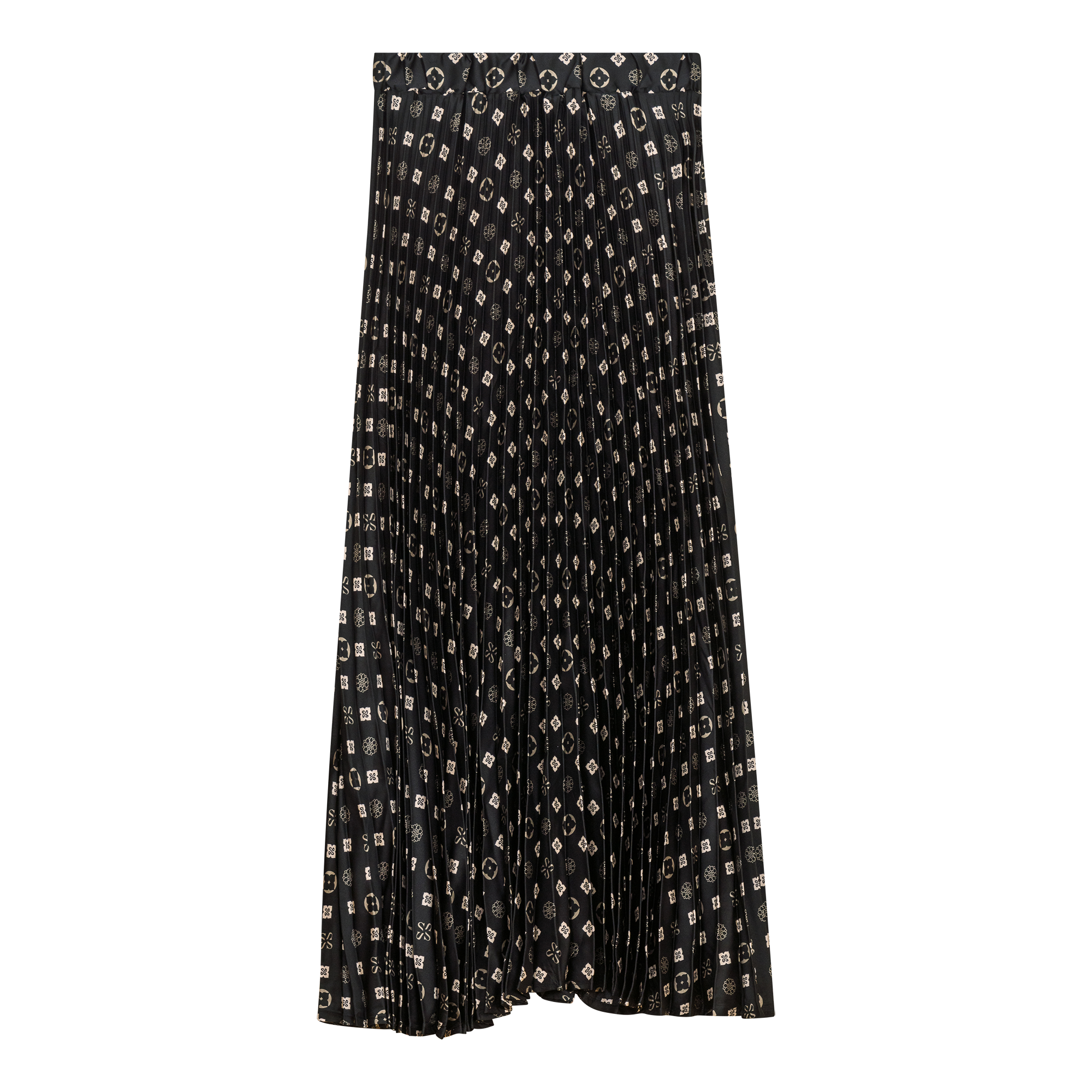 Accordian Pleated Abstract Midi Skirt in Black Stone by Viva K