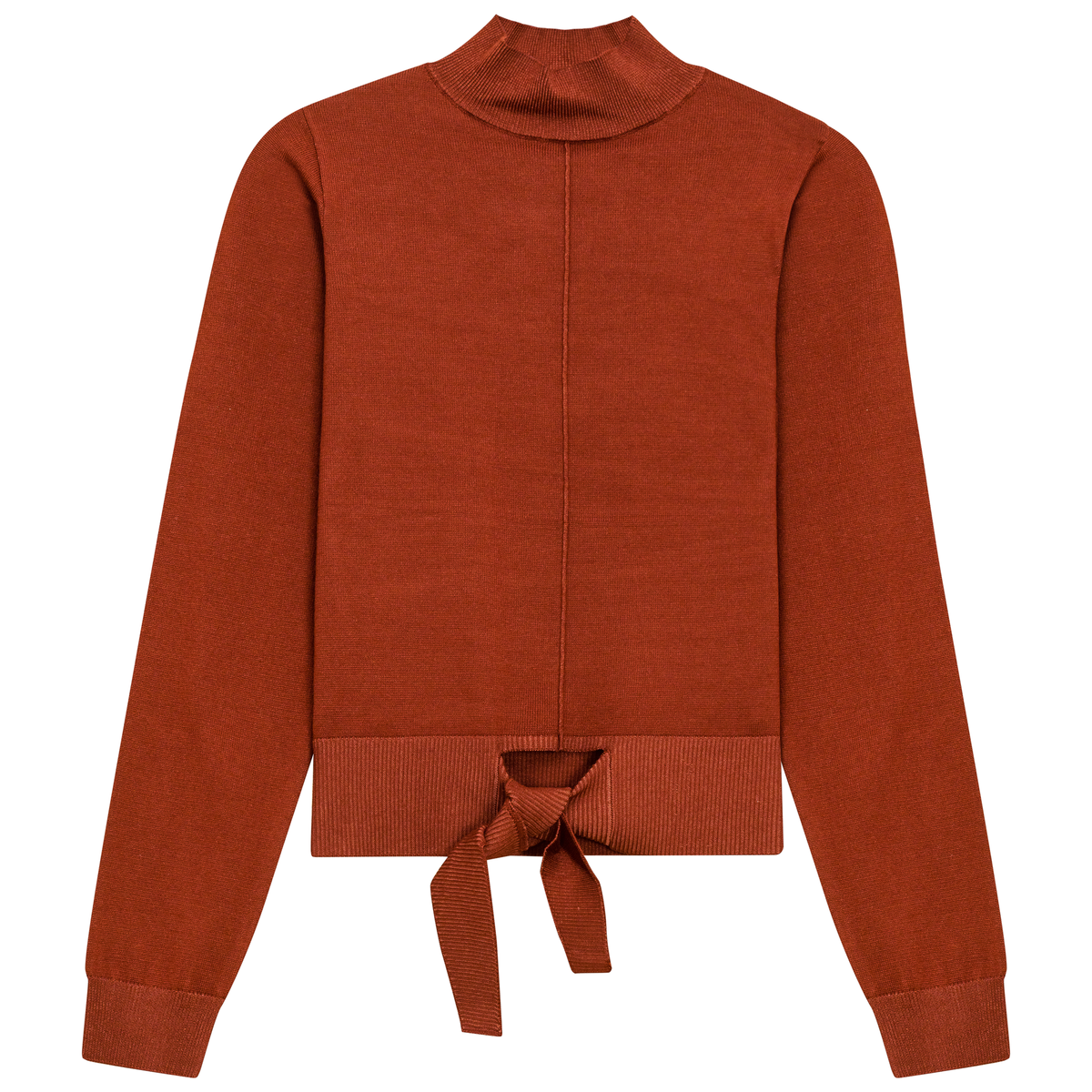 Mock Neck Tie Sweater in Burnt Orange by Vivid