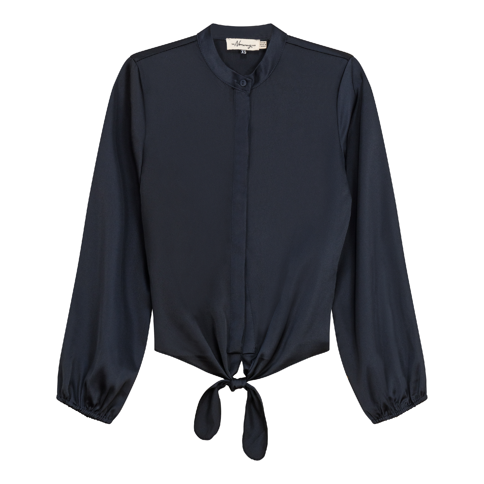 Satin Tie Blouse in Dark Navy by The Norway Club
