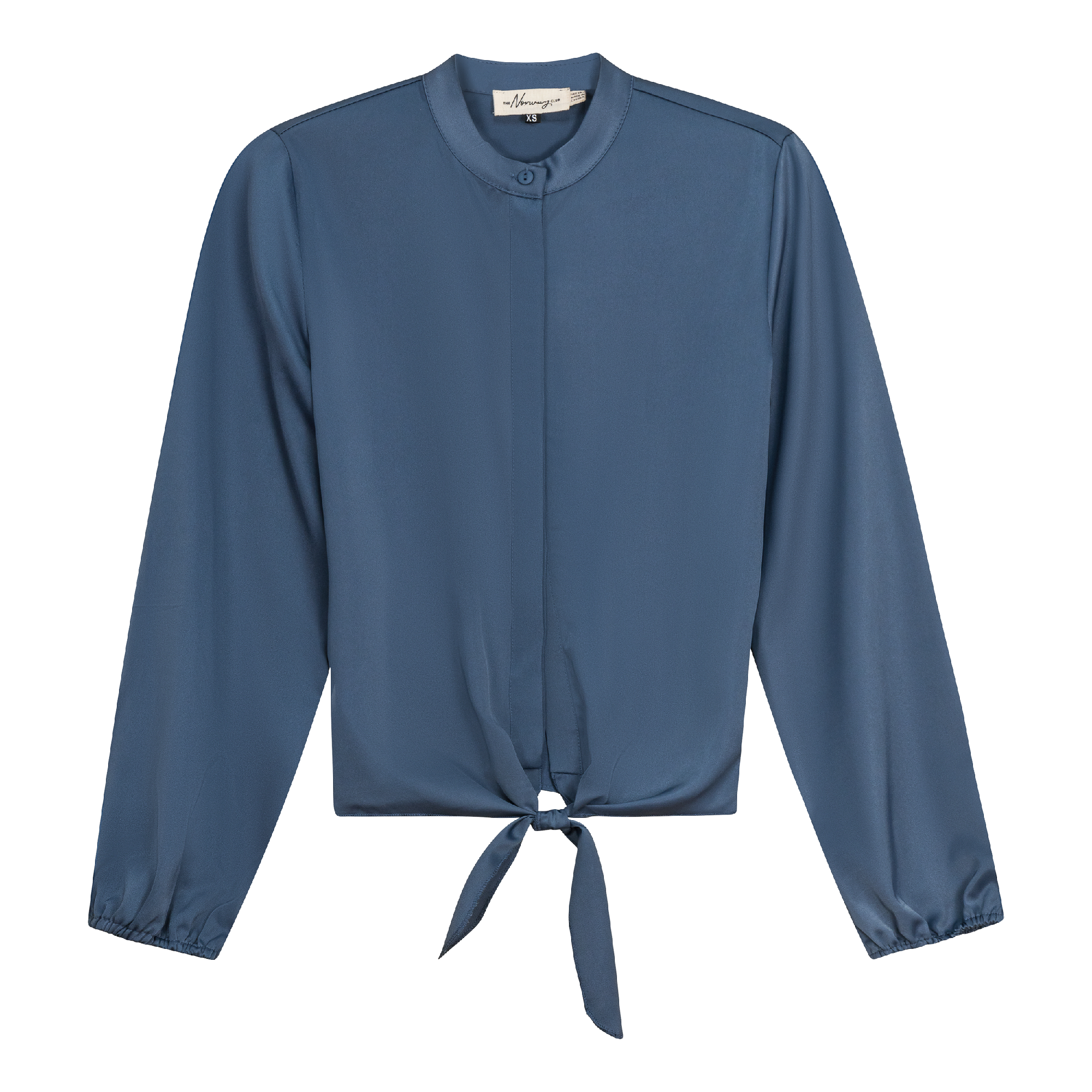 Satin Tie Blouse in Steel Blue by The Norway Club