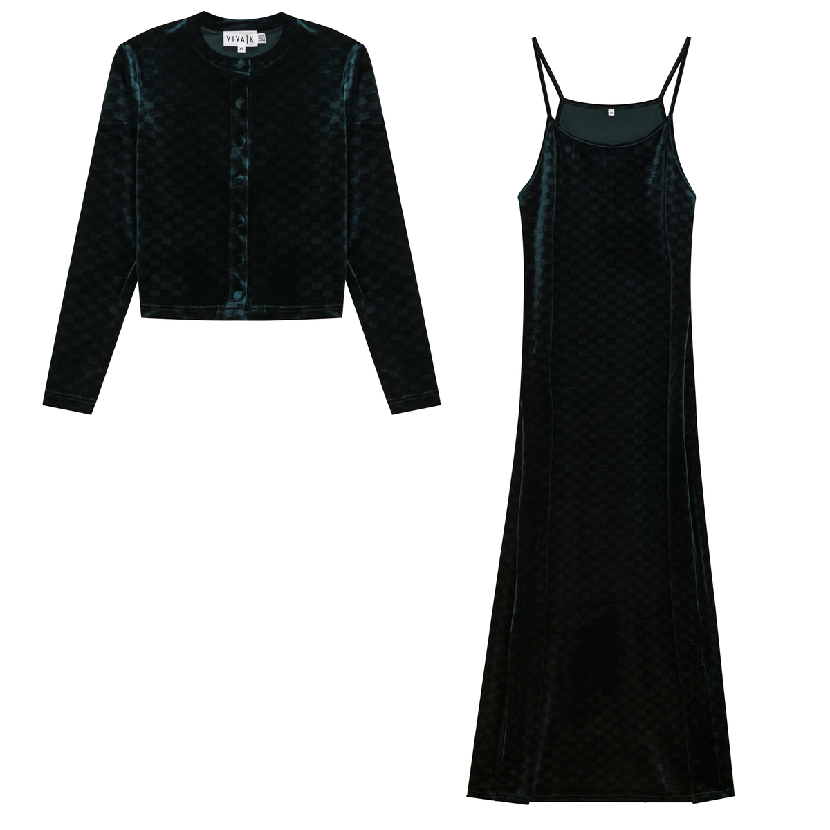 Checked Velour 2 PC Maxi Dress in Everglade by Viva K