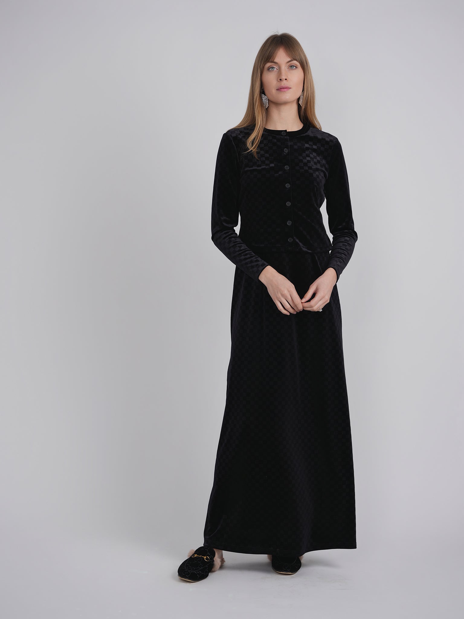 Checked Velour 2 PC Maxi Dress in by Viva K