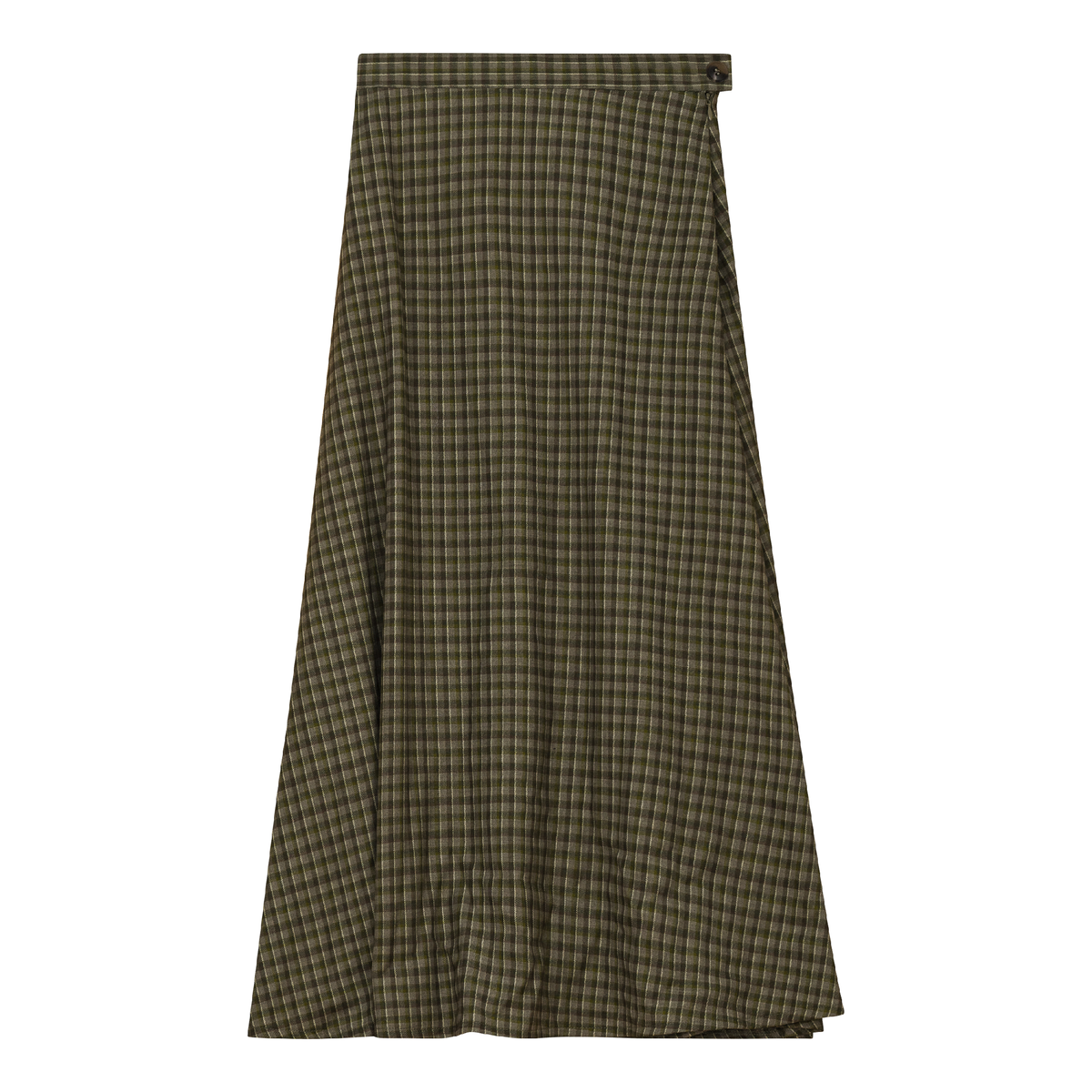 Plaid Fly Front Midi Skirt in Olive by NYC Factory
