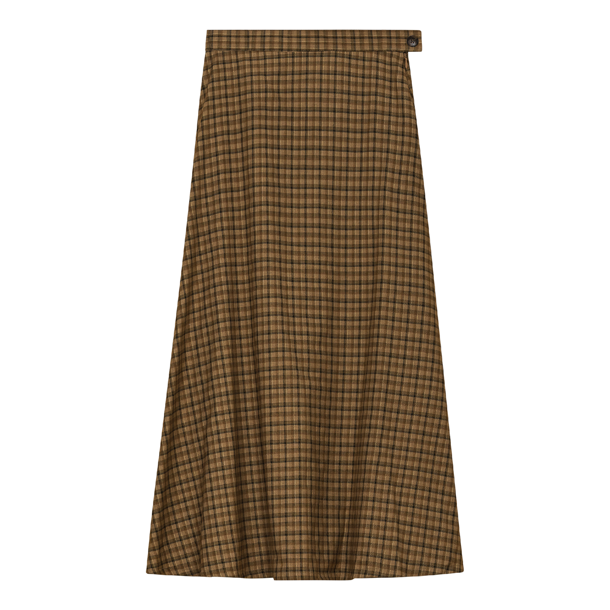 Plaid Fly Front Midi Skirt in Taupe by NYC Factory