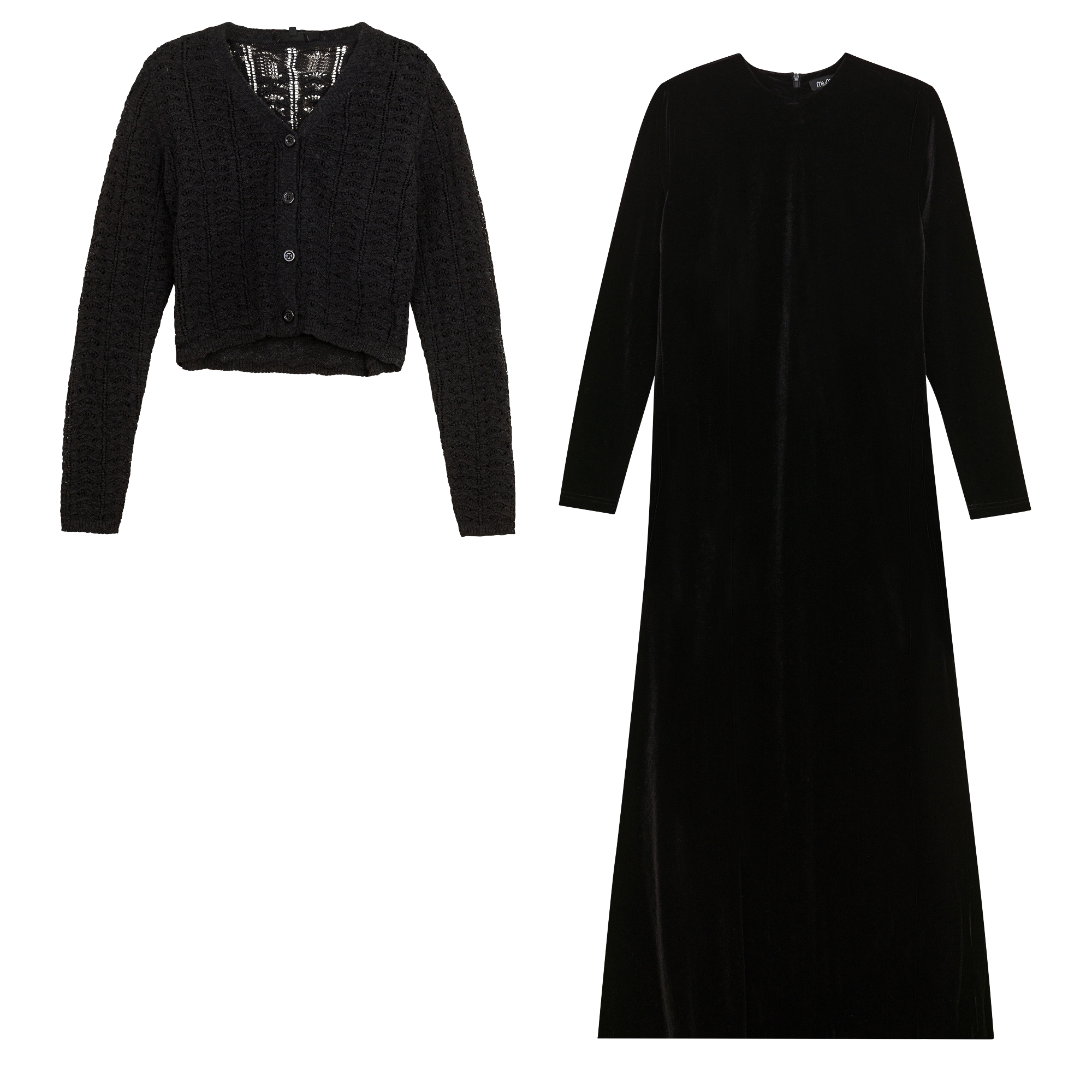 Velour Maxi Dress With Crochet Knit Cardigan in by MiuMax