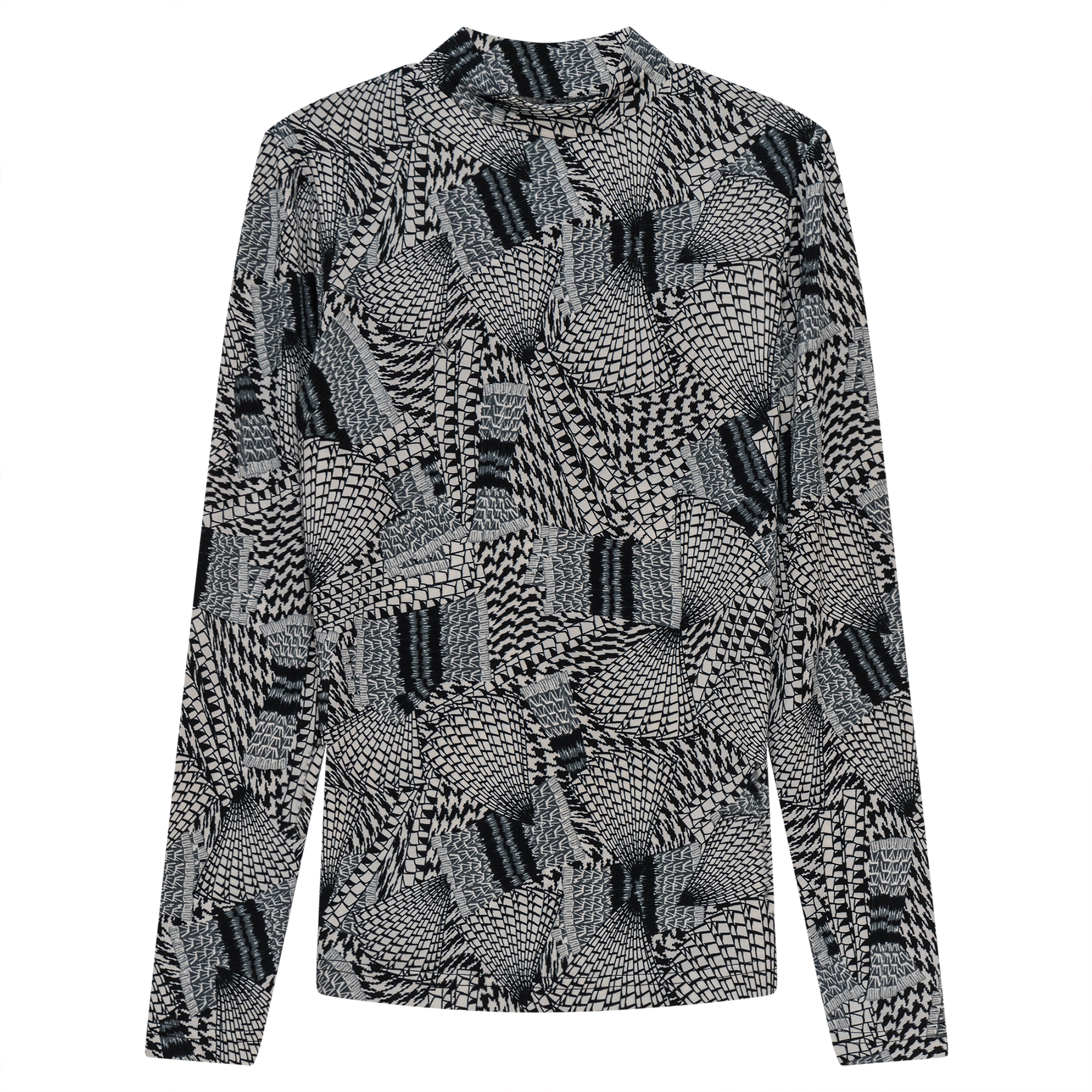 Printed Micro Mock Neck Tee in Black Cream by Riff