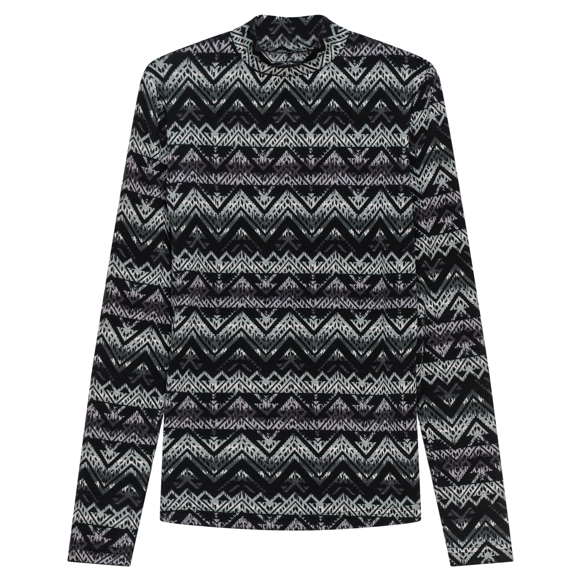 Printed Micro Mock Neck Tee in Black Heather by Riff