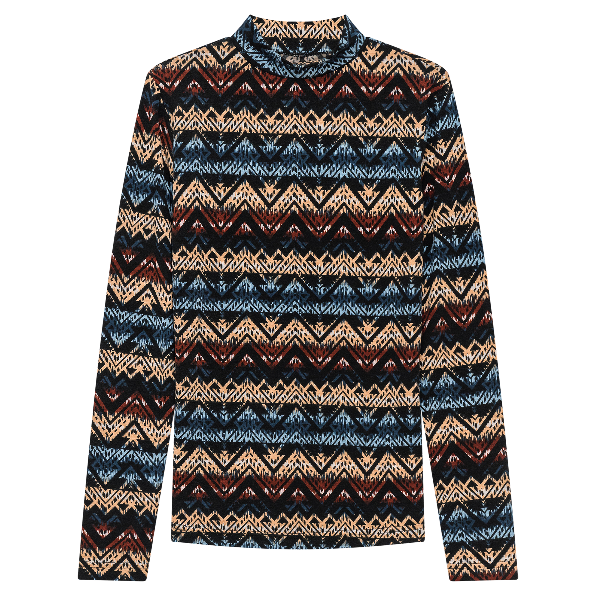 Printed Micro Mock Neck Tee in Black Multi by Riff
